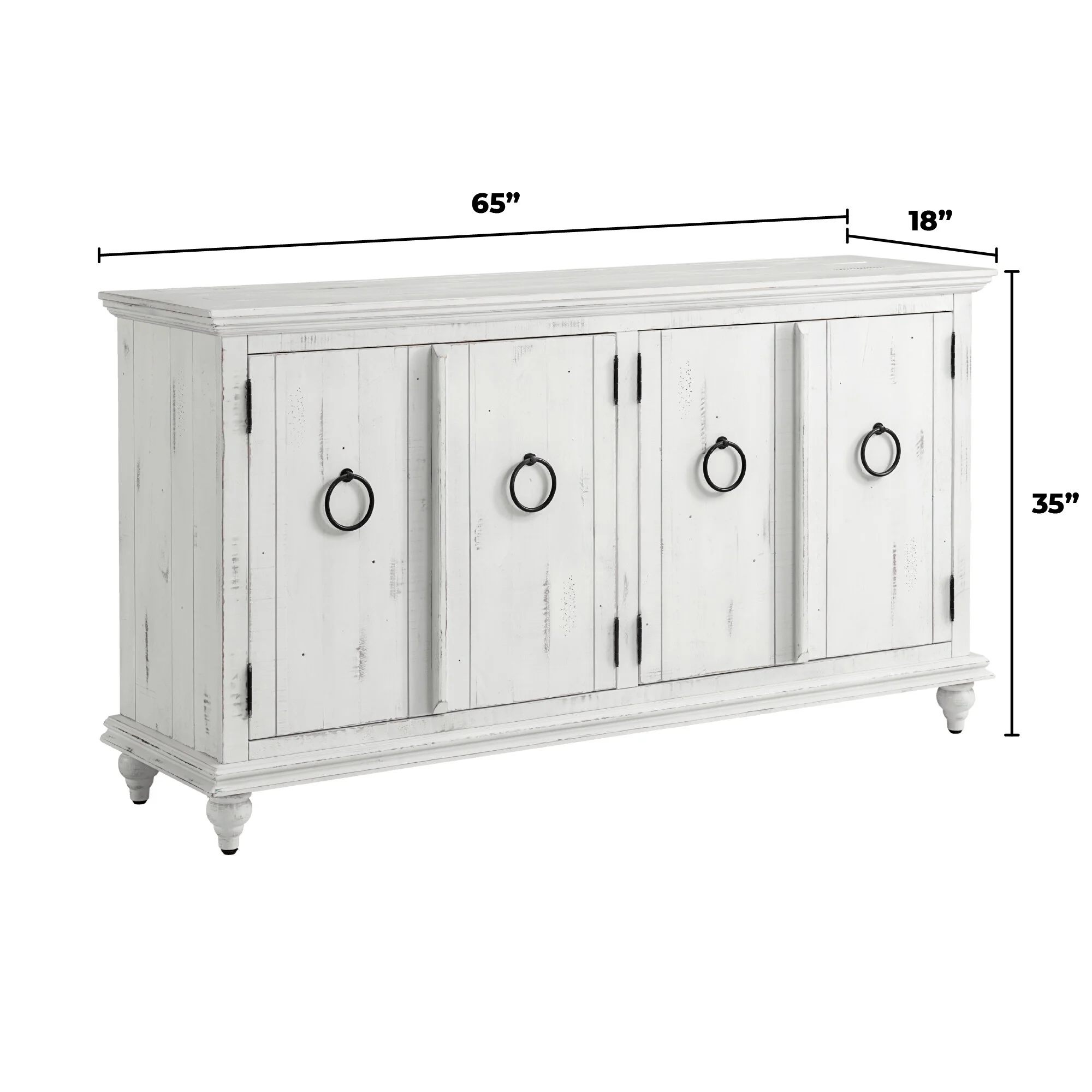 Central Park 65-inch Solid Wood 4-door TV Stand Console - 35 inches high x 65 inches wide x 18 inches deep Rustic-White