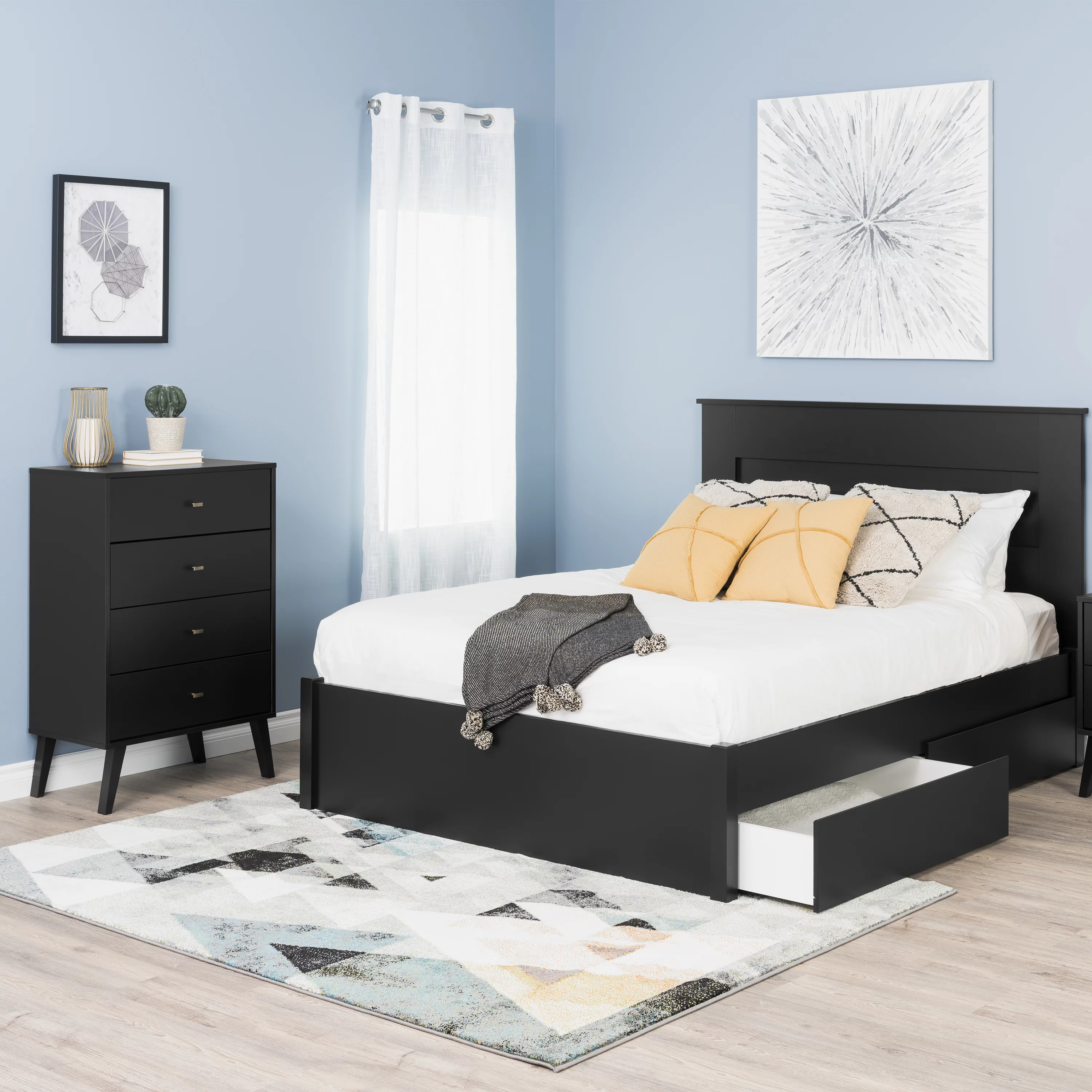 Prepac Milo Mid Century Modern 4-Drawer Vertical Chest, Black