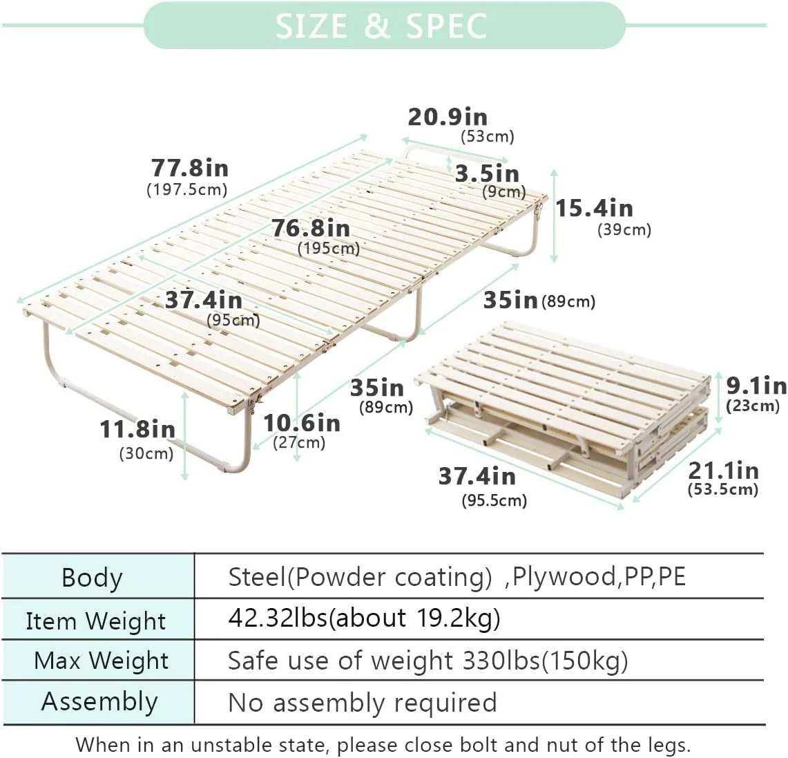 xrboomlife Wood Slatted 4-Folding Platform Bed Frame Twin for Japanese Futon Mattress Natural  Fordable Portable Sleeping Bed Guest Student Dormitory Kan Tatami Mat