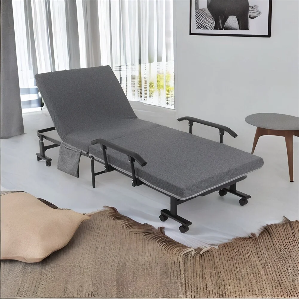Kenroyhomey Folding Bed with Portable Foldable Guest Bed and Metal Frame on Wheels