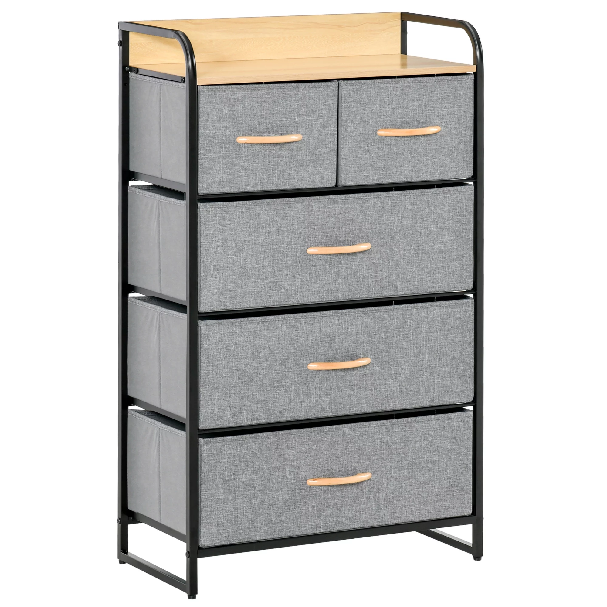 HOMCOM 5-Drawer High Fabric Storage Bedroom Closet Dresser Bins w/ Shelf