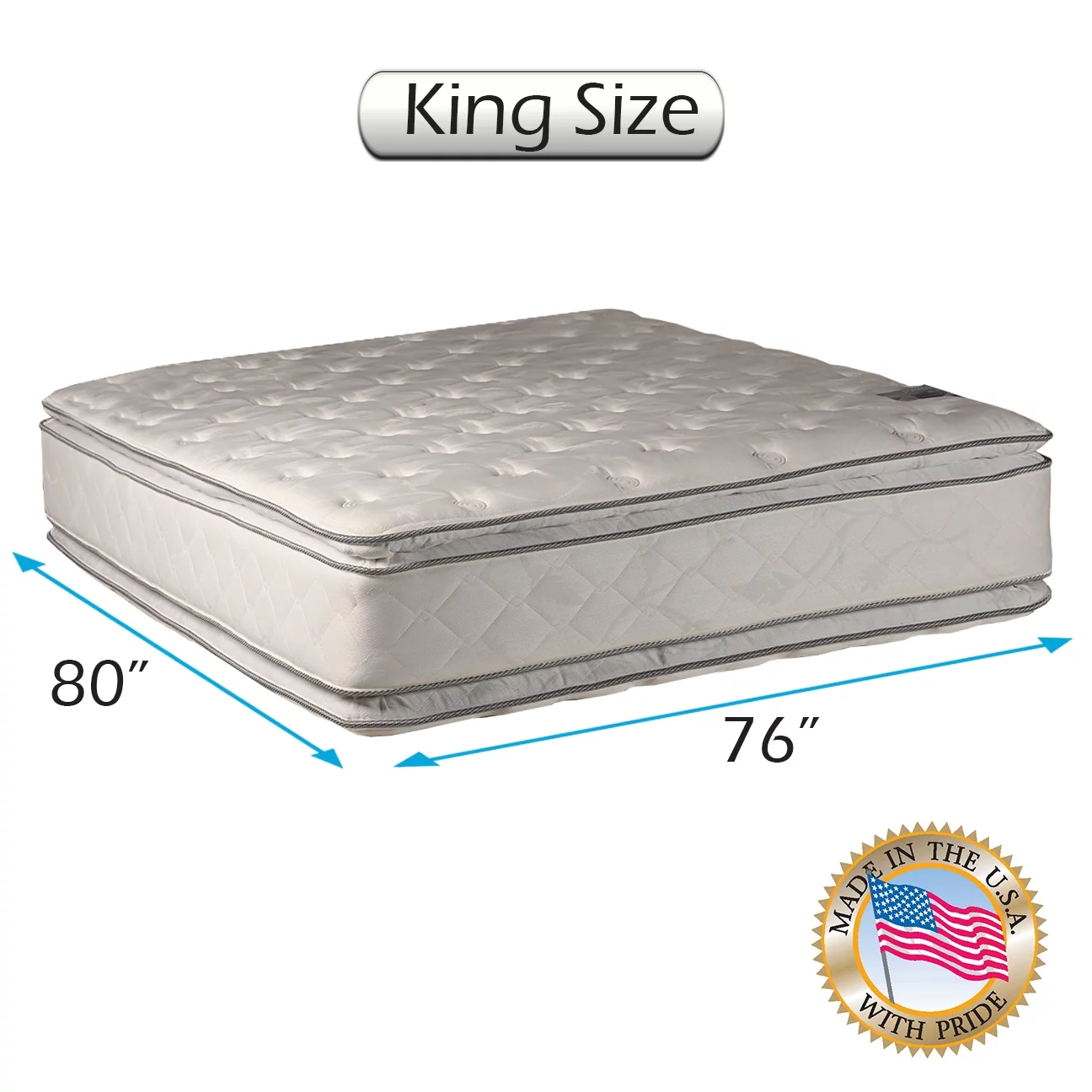 Dream Sleep Gentle Plush Two-Sided Eurotop Mattress Only with Bed Frame Included - Innerspring Coils, Good for your back, Orthopedic, Long Lasting Comfort by Dream Solutions USA (King 76