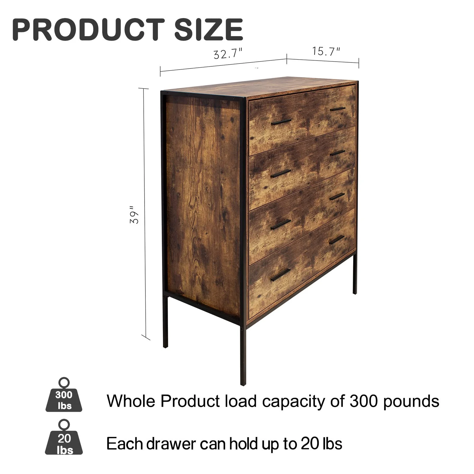 Wood Dresser for Bedroom Tall with 4 Drawers, Chest of Drawers, Clothes Storage Organizer Cabinet for Bedroom, Closet, Nursery, Dining Room, Living Room, Brown