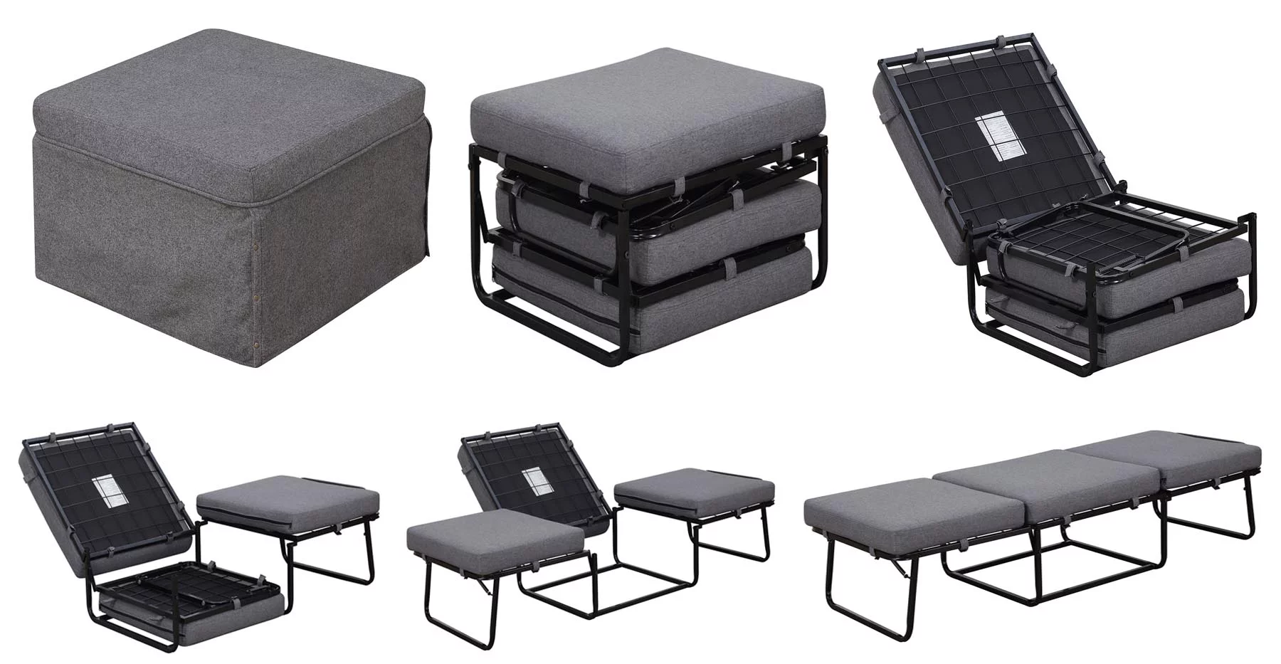 Convenience Concepts Designs4Comfort Folding Bed Ottoman, Grey
