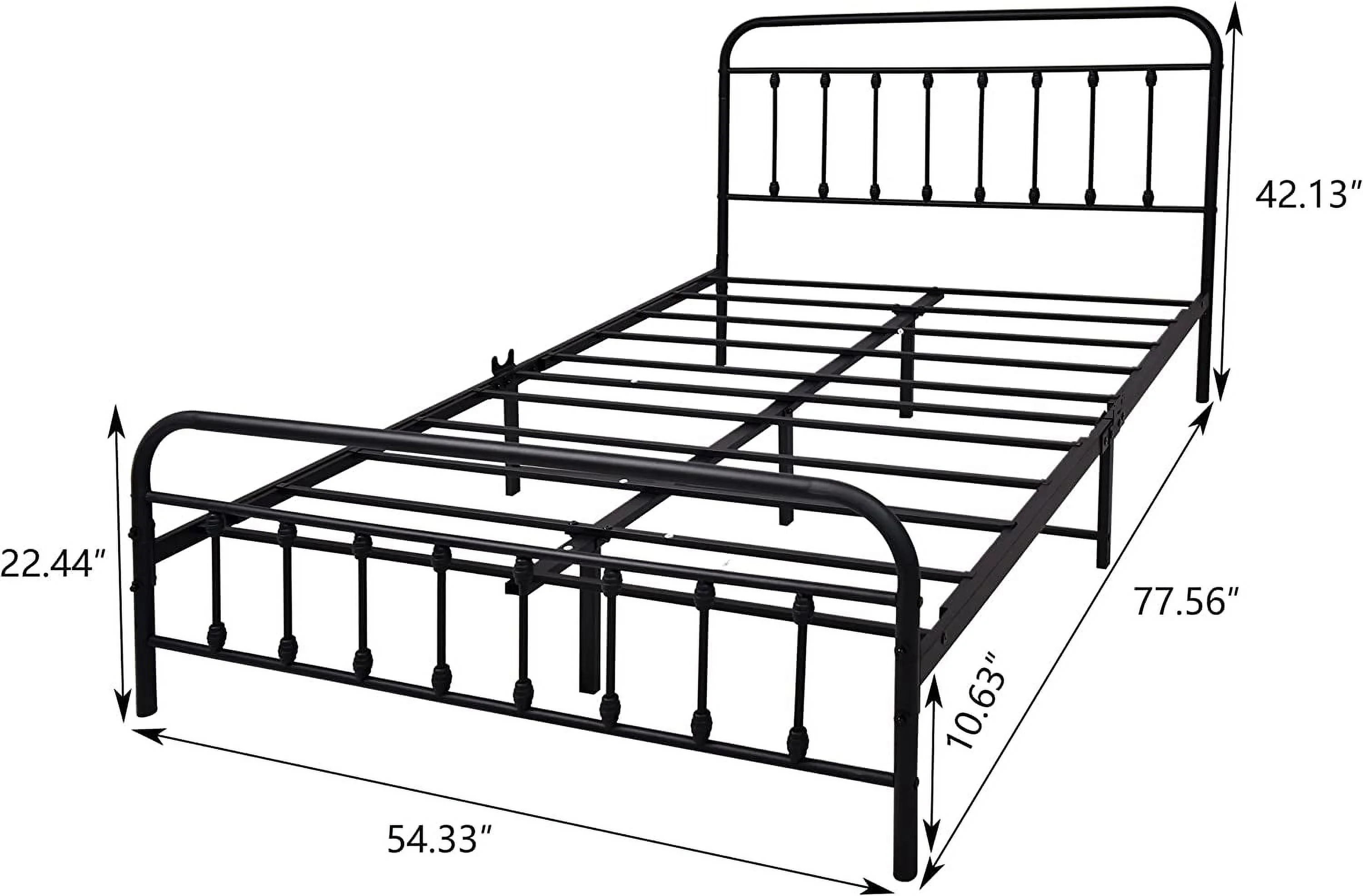 Full Size Bed Frame with Headboard and Footboard Metal Bed Frame Vintage Sturdy Mattress Foundation No Box Spring Needed (Full, Black)