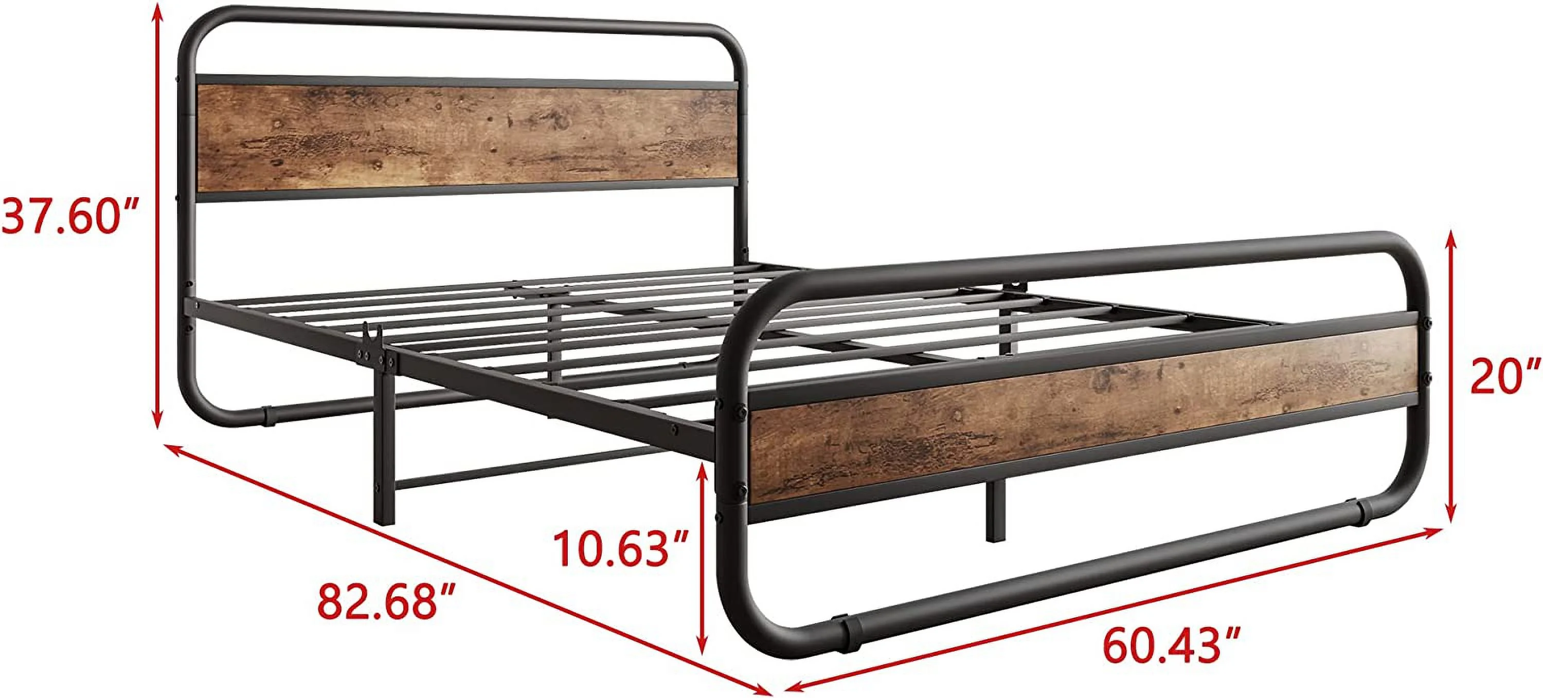 Bed Frame with and Footboard, Heavy Duty Oval-Shaped Platform Bed with Under-Bed Storage, Steel Slats Mattress Foundation Round Pipe Design，+