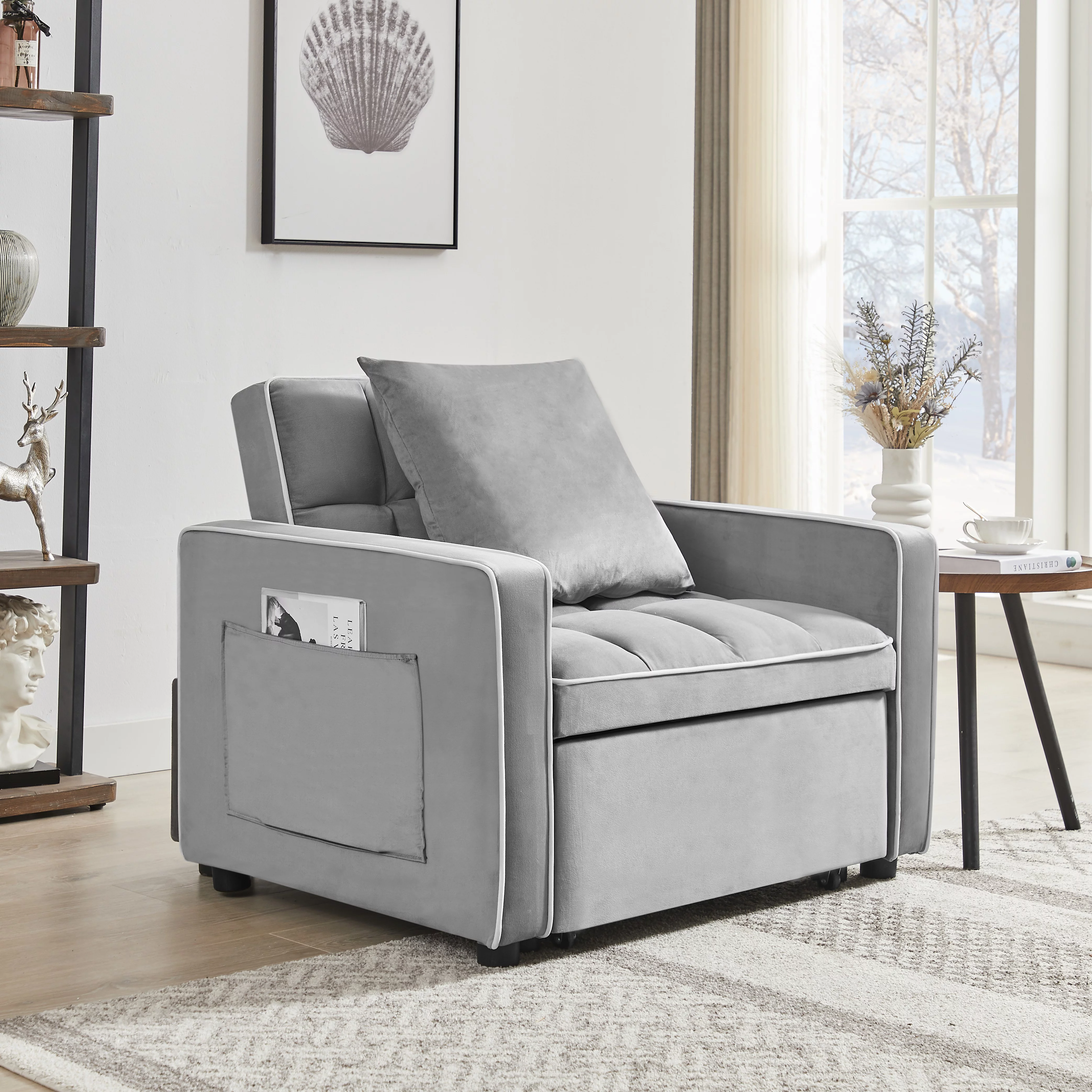 Modern Three-in-One Sofa Bed Chair - Folding Sofa Bed, Adjustable Back, Recliner, and Single Bed - Adult Chair Bed Berth in Gray