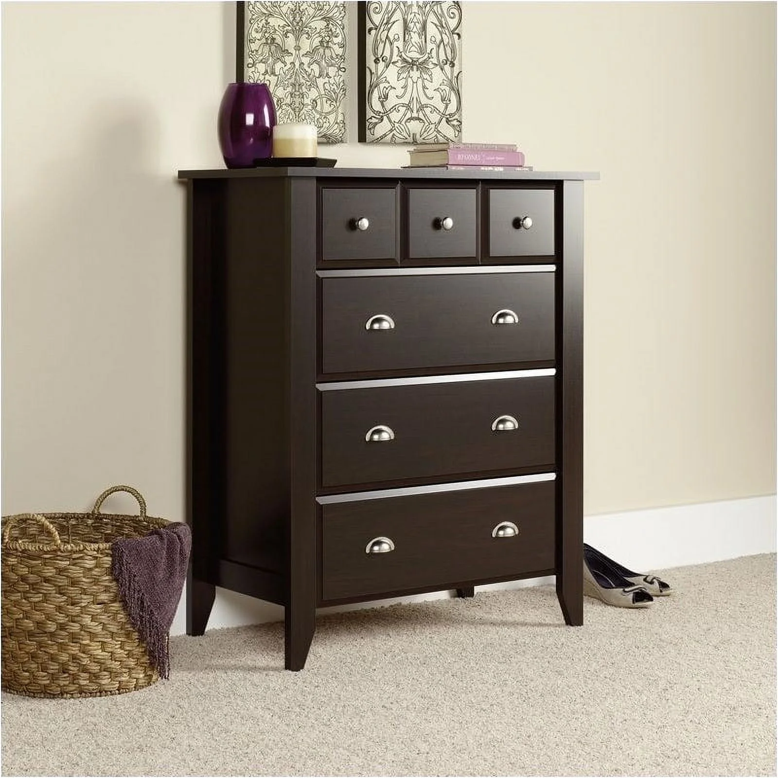 Bowery Hill Transitional 4-Drawer Engineered Wood Chest in Jamocha Chocolate