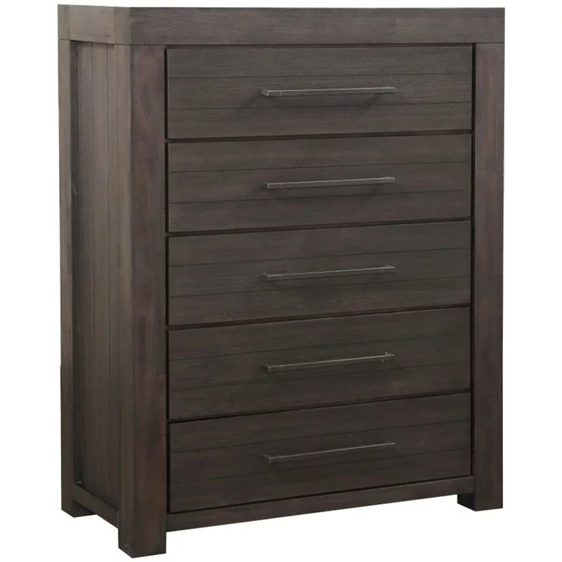 Bowery Hill Modern Solid Wood 5 Drawer Chest in Distressed Basalt Gray