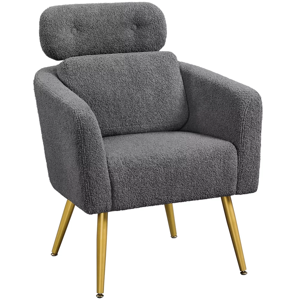 Easyfashion Boucle Barrel Accent Chair with Adjustable Headrest,Dark Gray