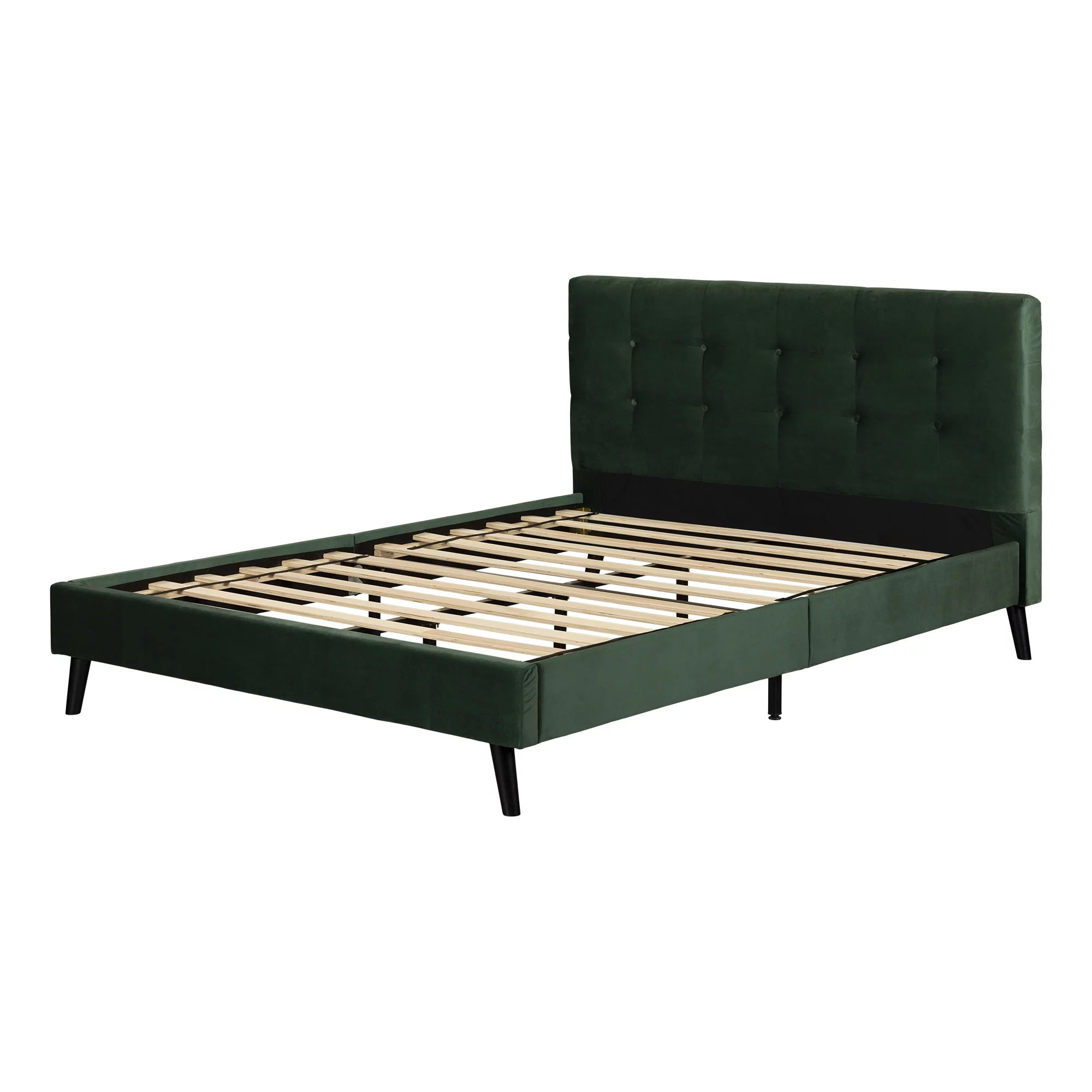South Shore Maliza Upholstered Queen Complete Platform Bed, Dark Green