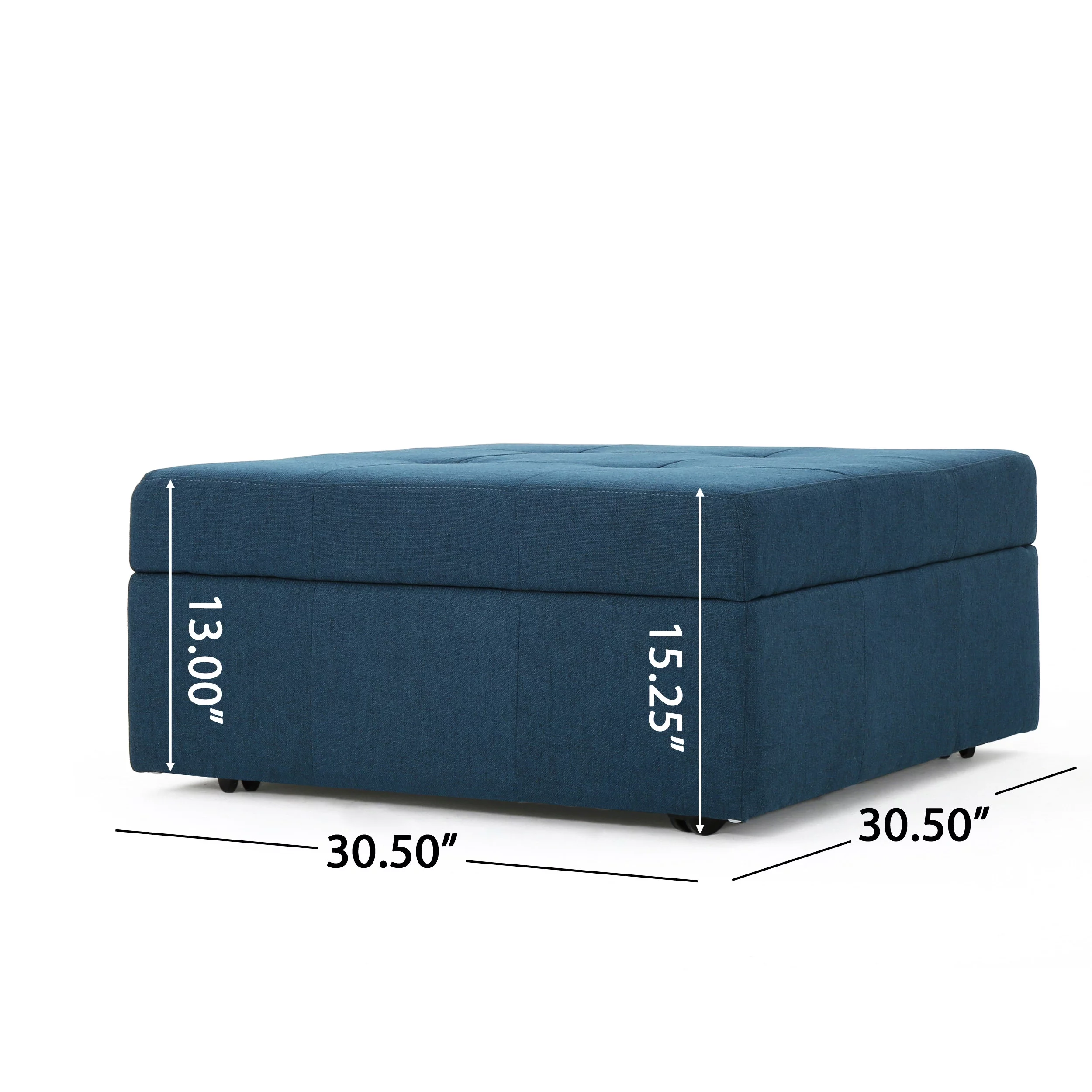 Noble House Chastity Contemporary Tufted Fabric Storage Ottoman with Rolling Casters, Navy Blue