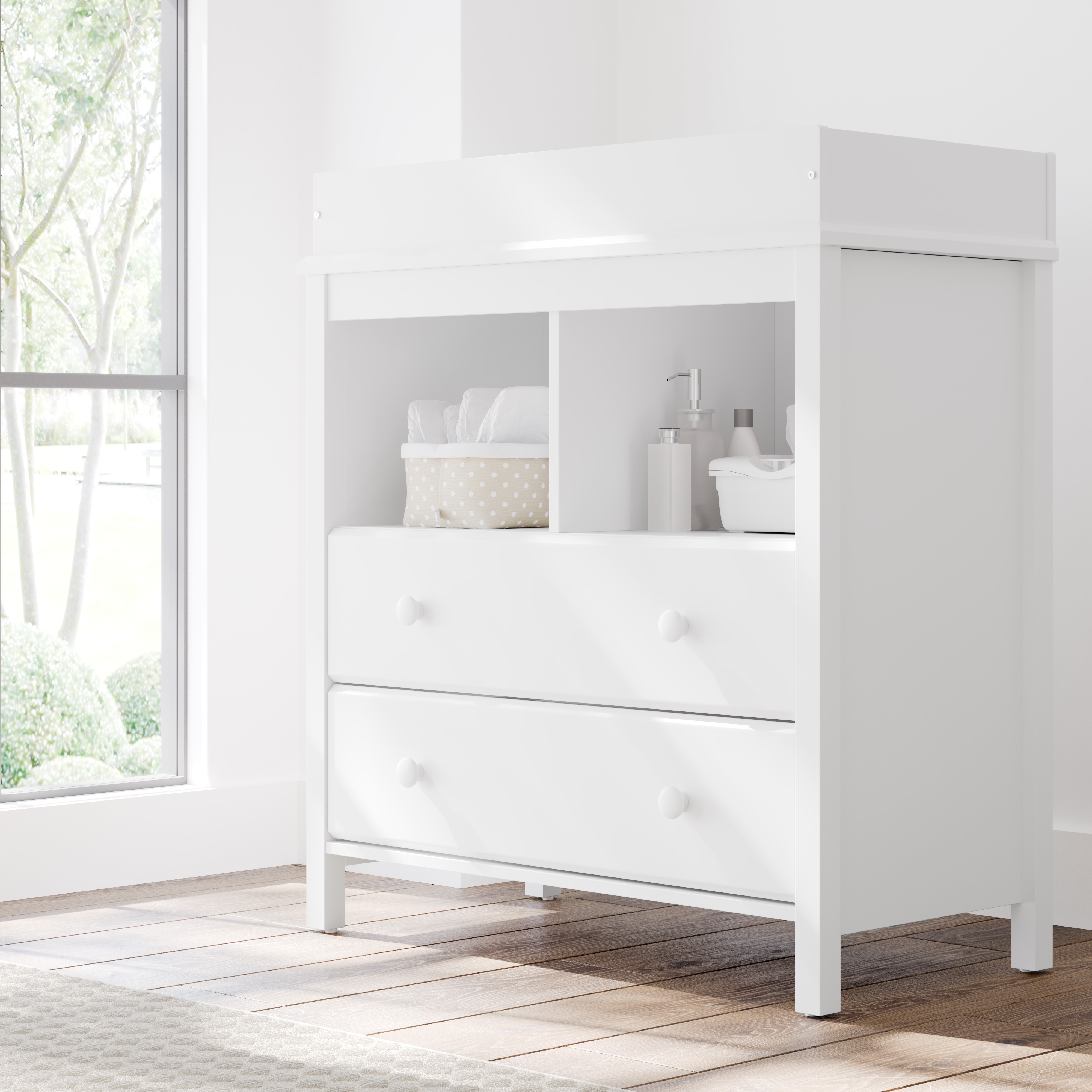 Storkcraft Alpine 2-Drawer Baby Changing Table Dresser, White