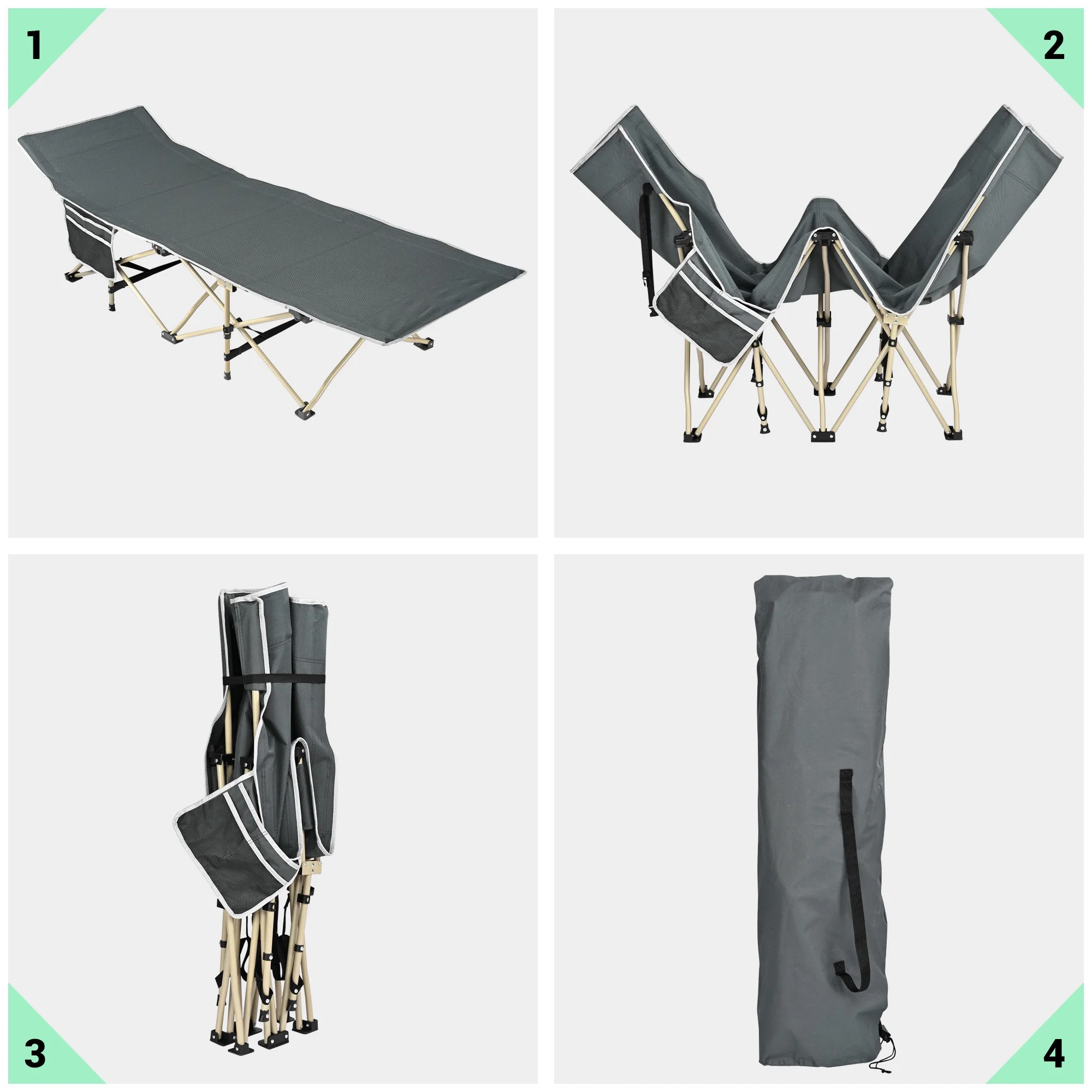 Portable Grey Cot with Sturdy Metal Frame and Breathable Oxford Fabric - Grey - 15.44 - Comfort and convenience on-the-go with our Portable Grey Cot!