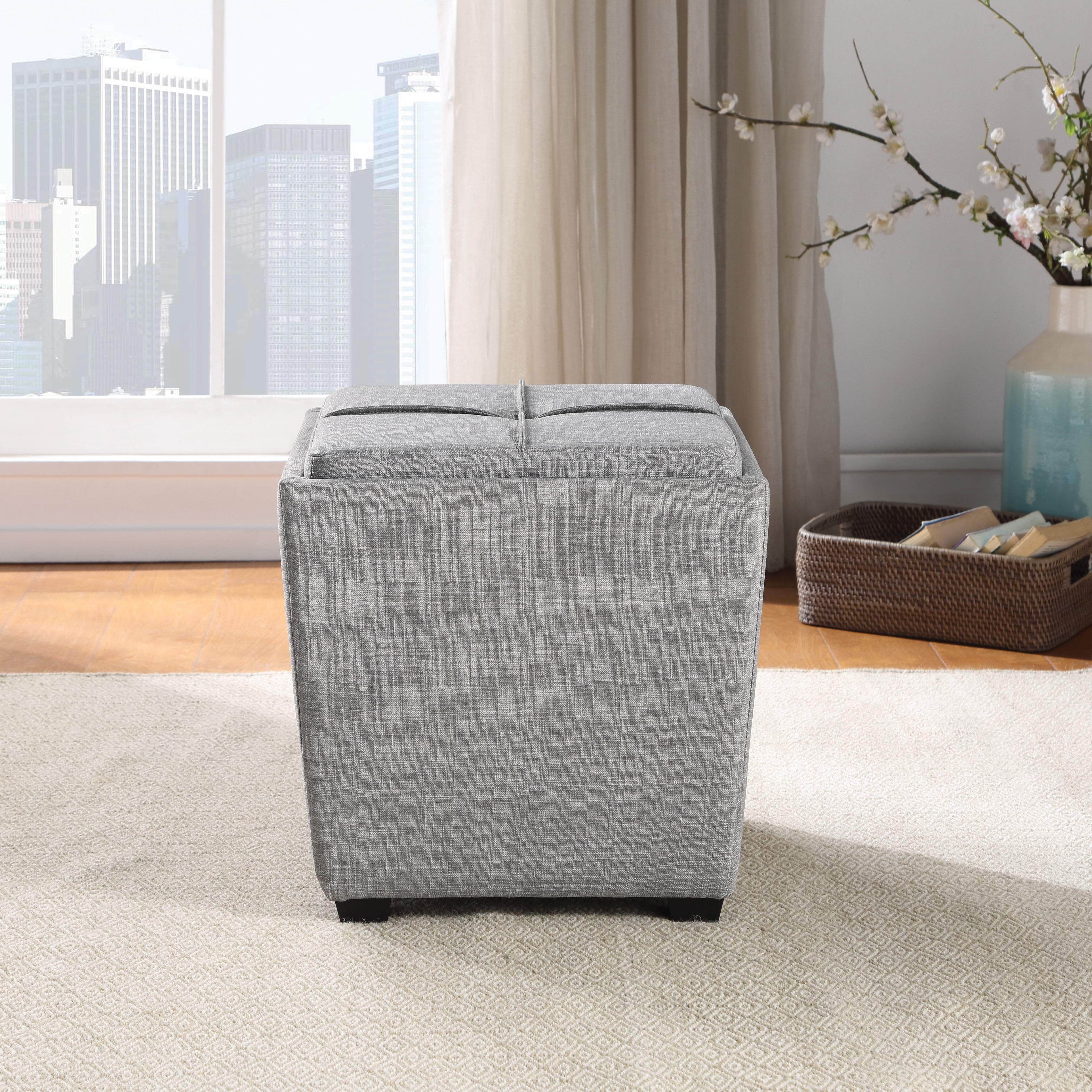 Rockford Storage Ottoman in Dove Gray Fabric