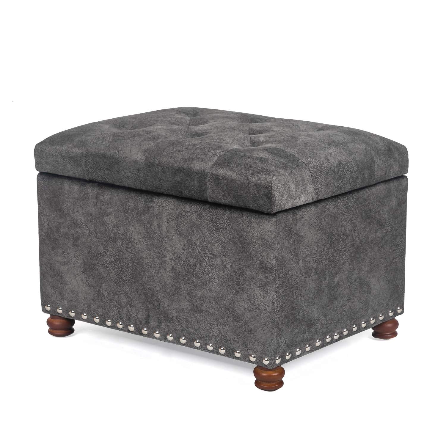 Homebeez Leather Storage Ottoman Folding Upholstered Foot Rest Stool,18 inch Footstool Bench for Bedroom Hallway