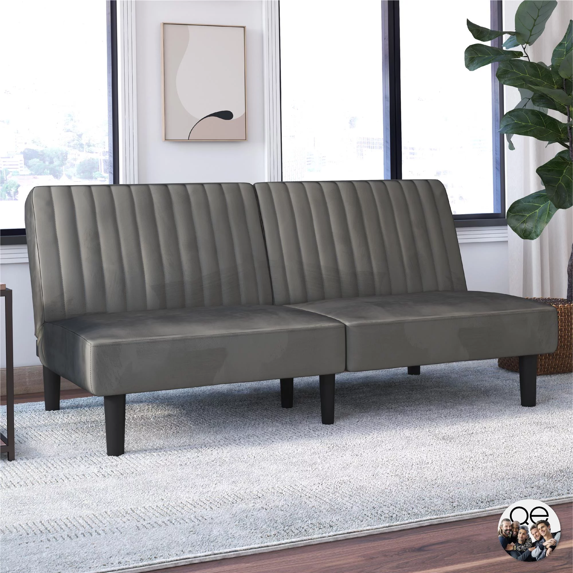Queer Eye Wynn Futon, Convertible Sofa Bed and Couch, Gray Velvet