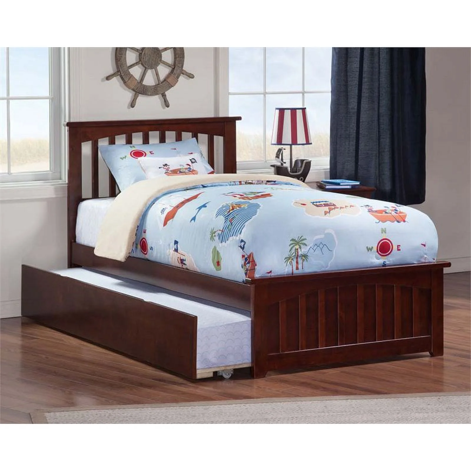 Leo & Lacey Urban Twin Trundle Platform Bed in Walnut