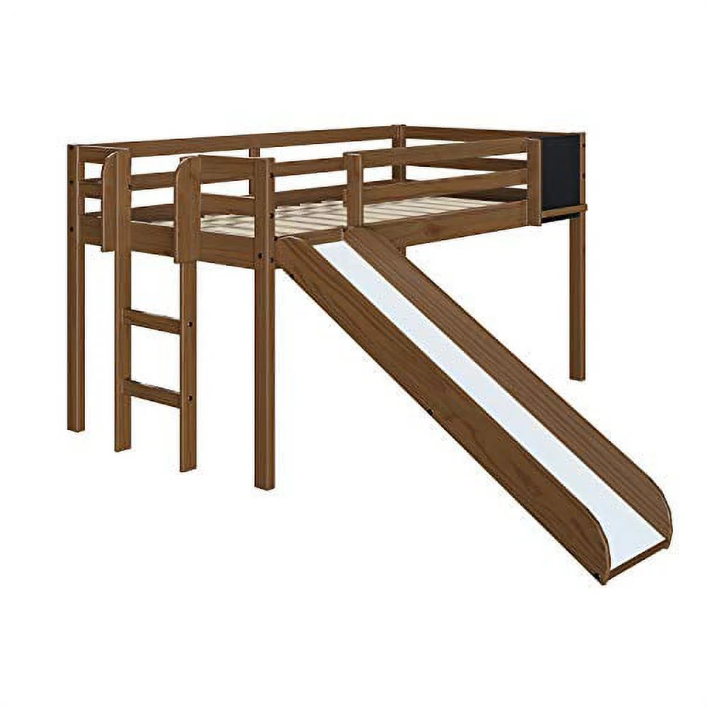 Low Loft Bed Twin Loft Bed with Desk Kids Beds for Boy Solid Pine Wood Toddler Bed for Girls with Ladder Storage Guard Rails No Box Spring needed - Color: Latte, Style: Low Loft Slide