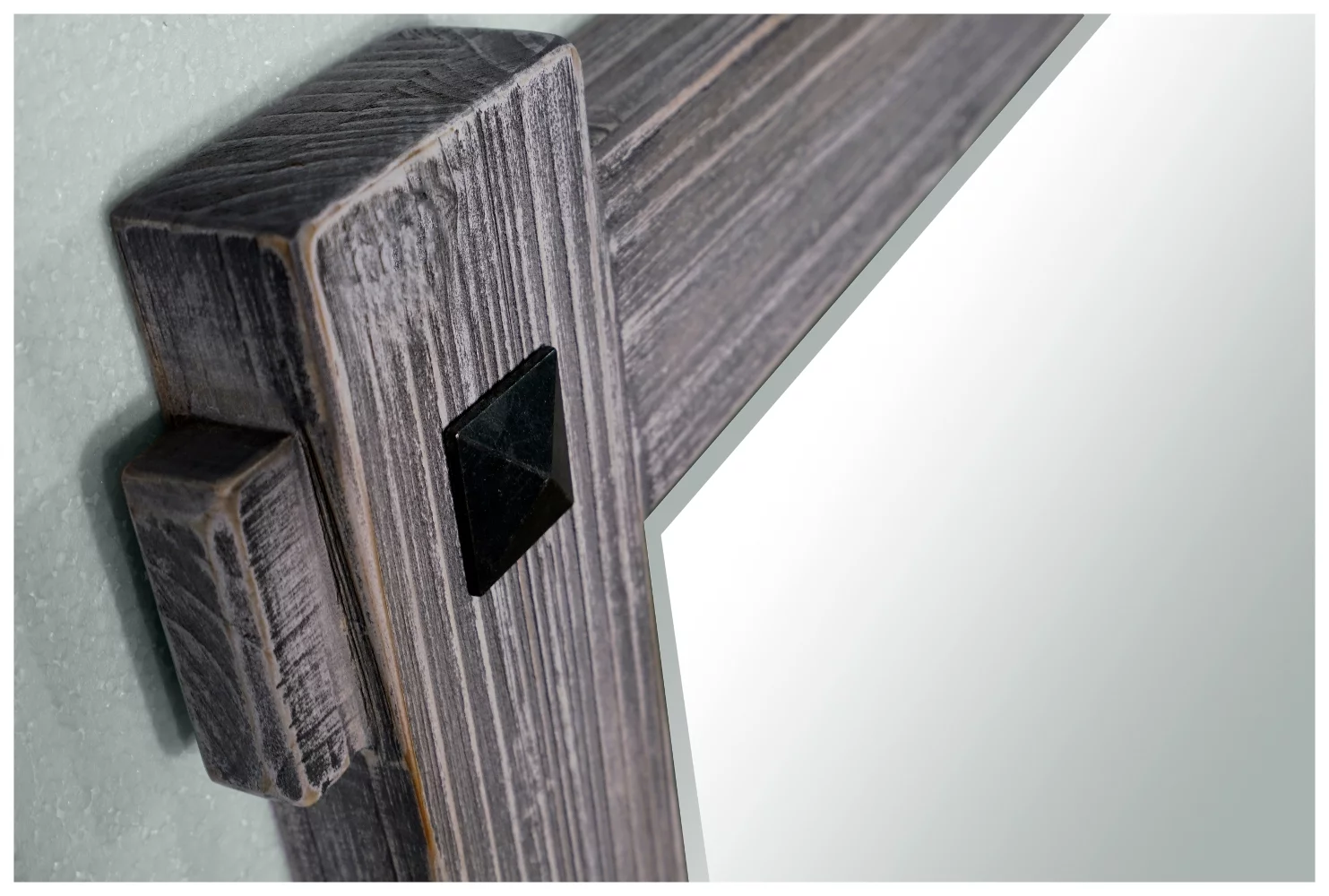 InFurniture WK8228M-GR 28 in. Rustic Wood Framed Mirror in Grey Driftwood - 27.6 x 36 in.