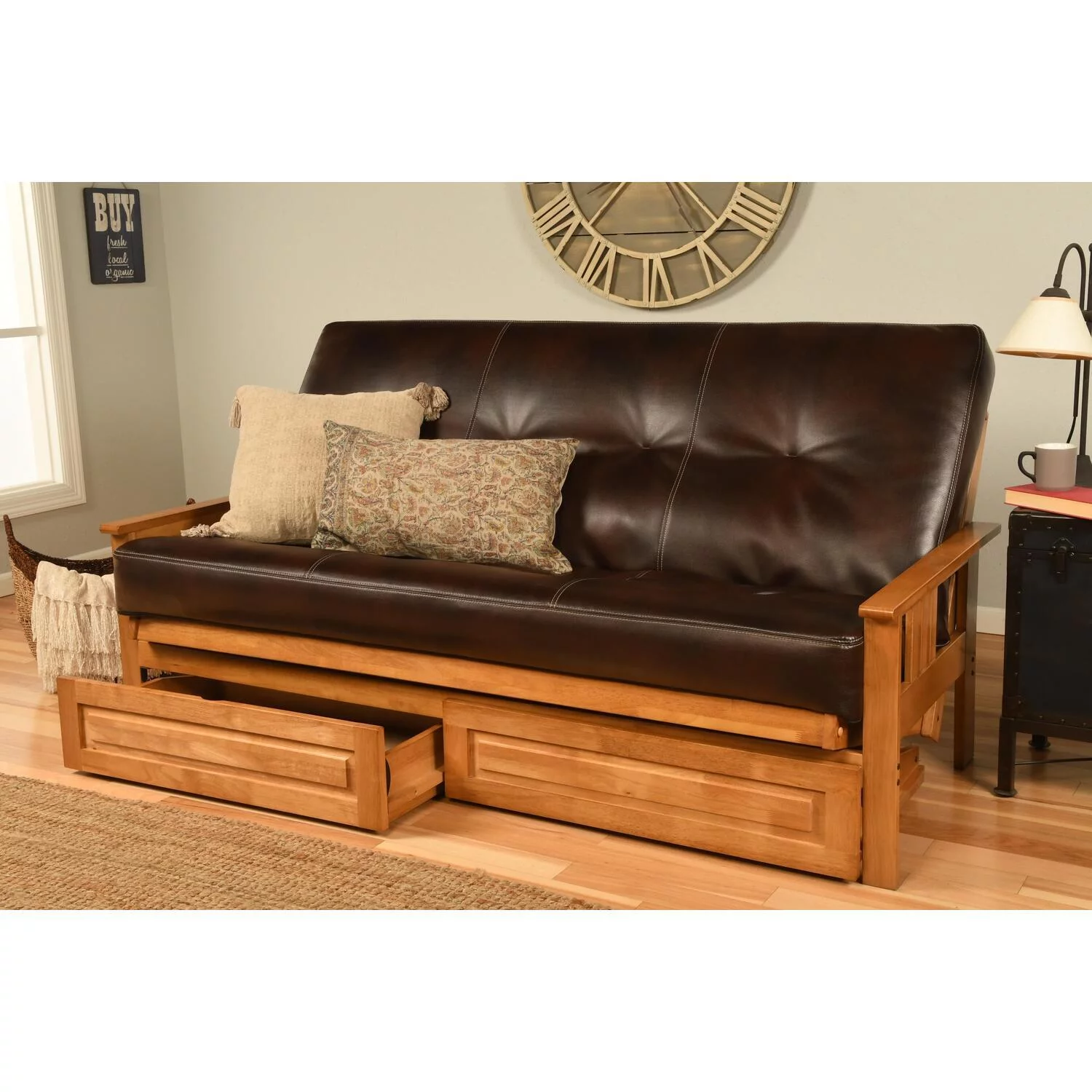 Maykoosh Artistic Accomplishment, Full Futon Frame with Storage Drawers, Color:Butternut/Dark Brown
