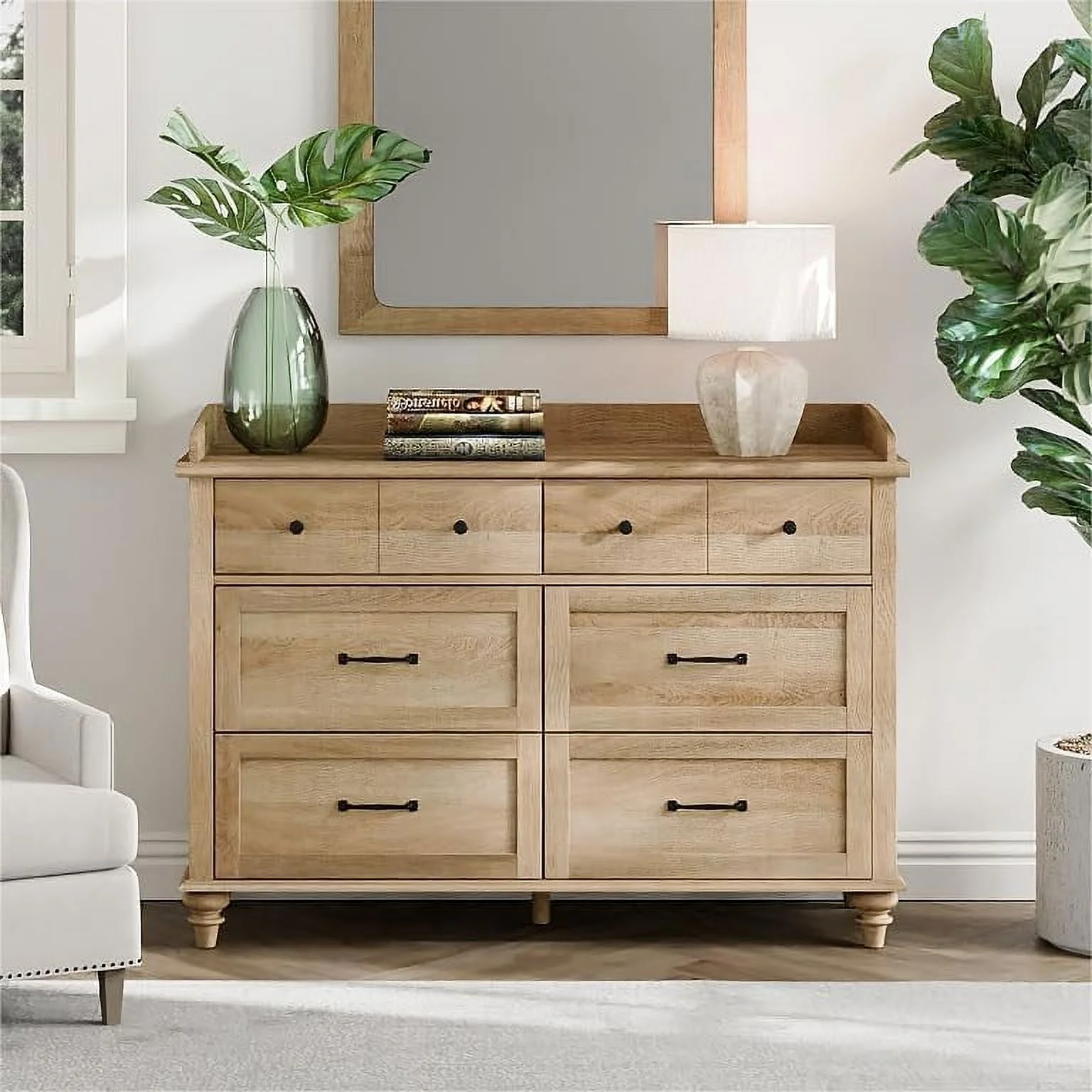 WAMPAT Wood Dresser for Bedroom with 6 Drawers, Mid Century Modern Closet Storage Organizer with Wide Chest of Drawers And Metal Handles for Living Room, Hallway, Oak