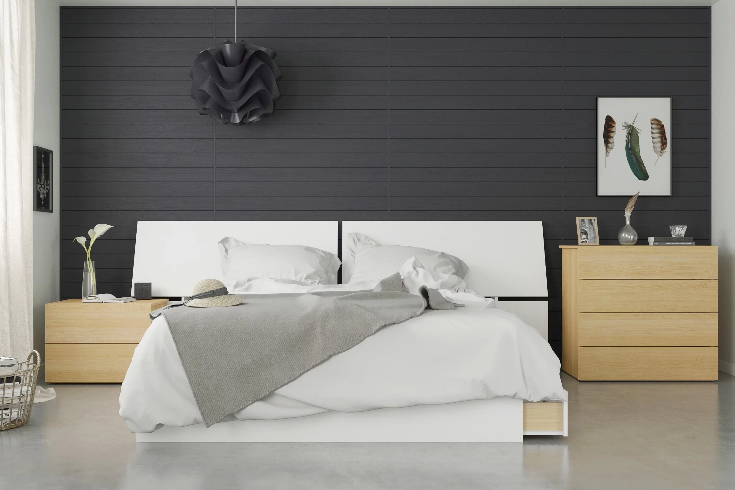 Ogilvi 4 Piece Queen Size Bedroom Set Natural Maple and White