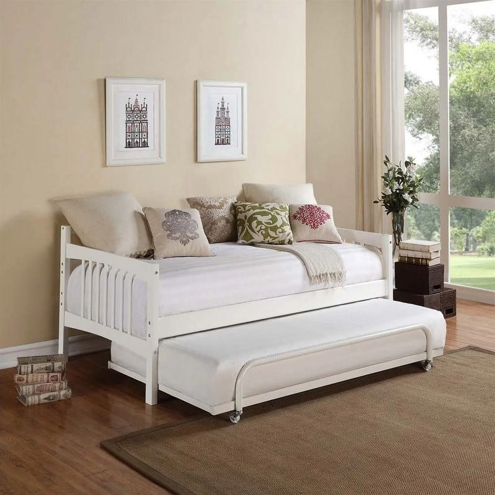 Pemberly Row Contemporary Solid Wood Twin Daybed in White