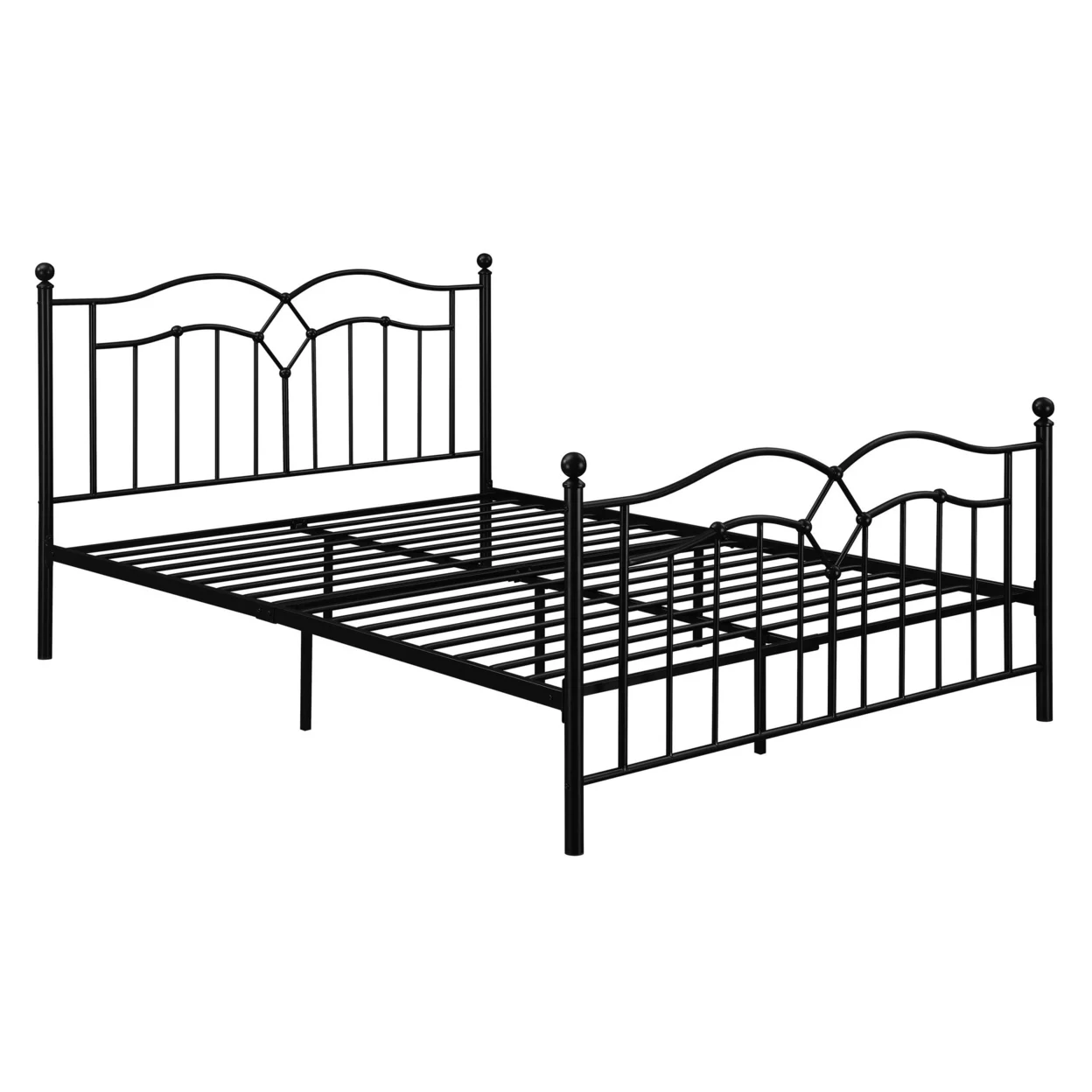 Modern Queen Size Bed Curved Accent Black Heavy Gauge Steel Metal Frame