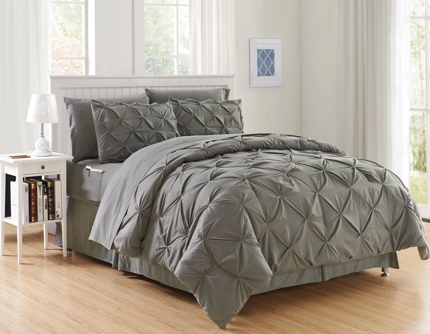 Elegant Comfort - Silky Soft Complete Set Includes Bed Sheet Set with Double Sided Storage Pockets, King/Cal King, Gray