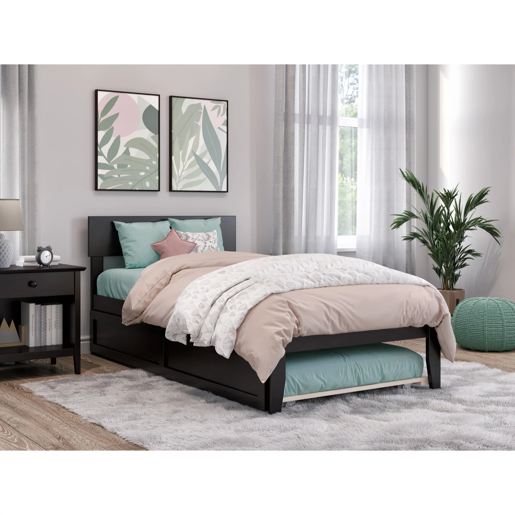 AFI Boston Modern Wood Twin Bed with Twin Trundle in Espresso