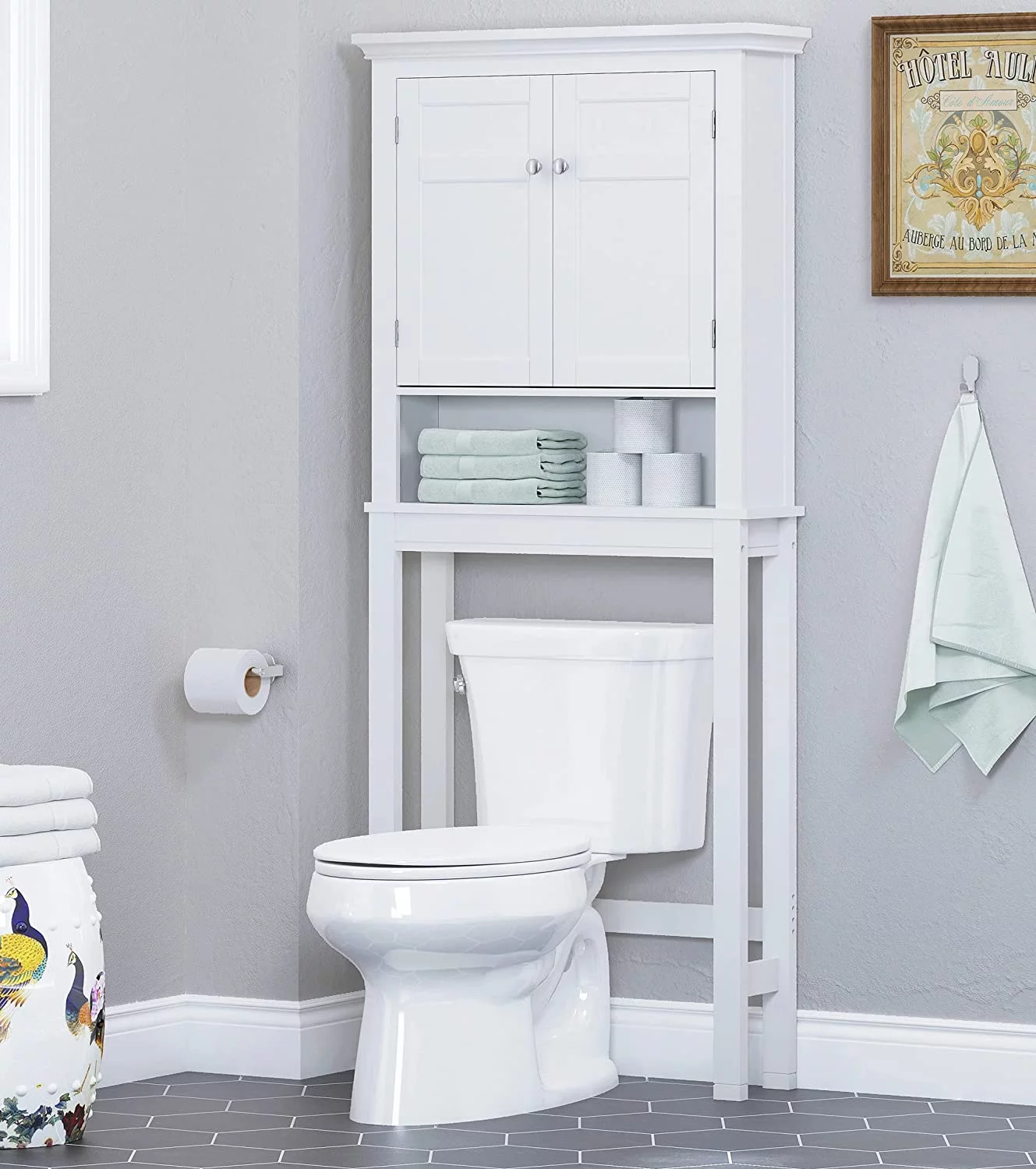 Spirich Home Bathroom over the Toilet Shelf,Bathroom Storage Organizer, White