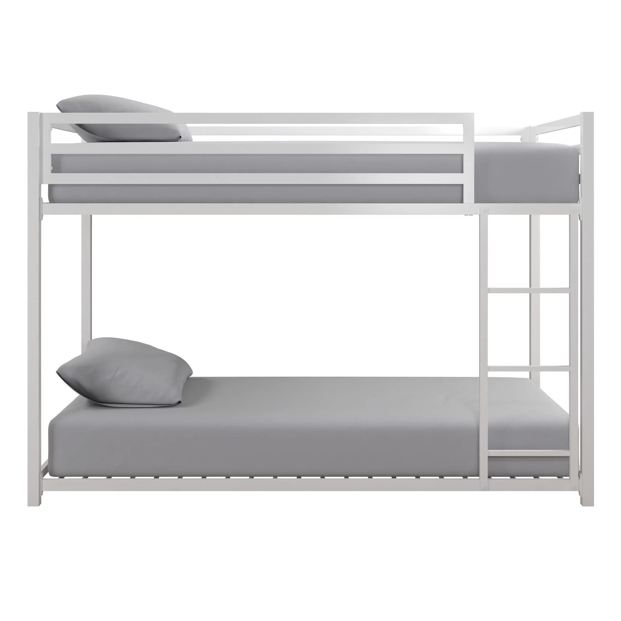 DHP Miles Low Bunk Bed for Kids, Twin Over Twin, White