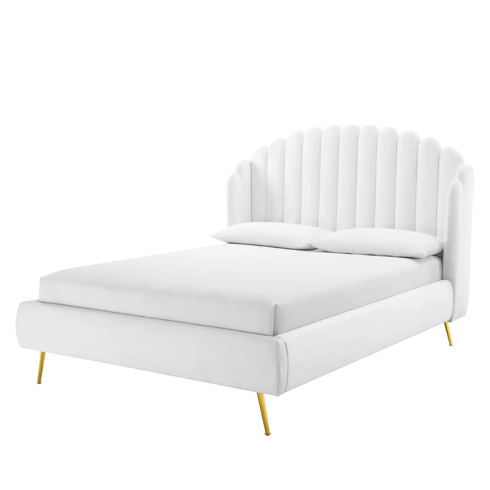 Platform Bed Frame, Queen Size, Velvet, White, Modern Contemporary Urban Design, Bedroom Master Guest Suite