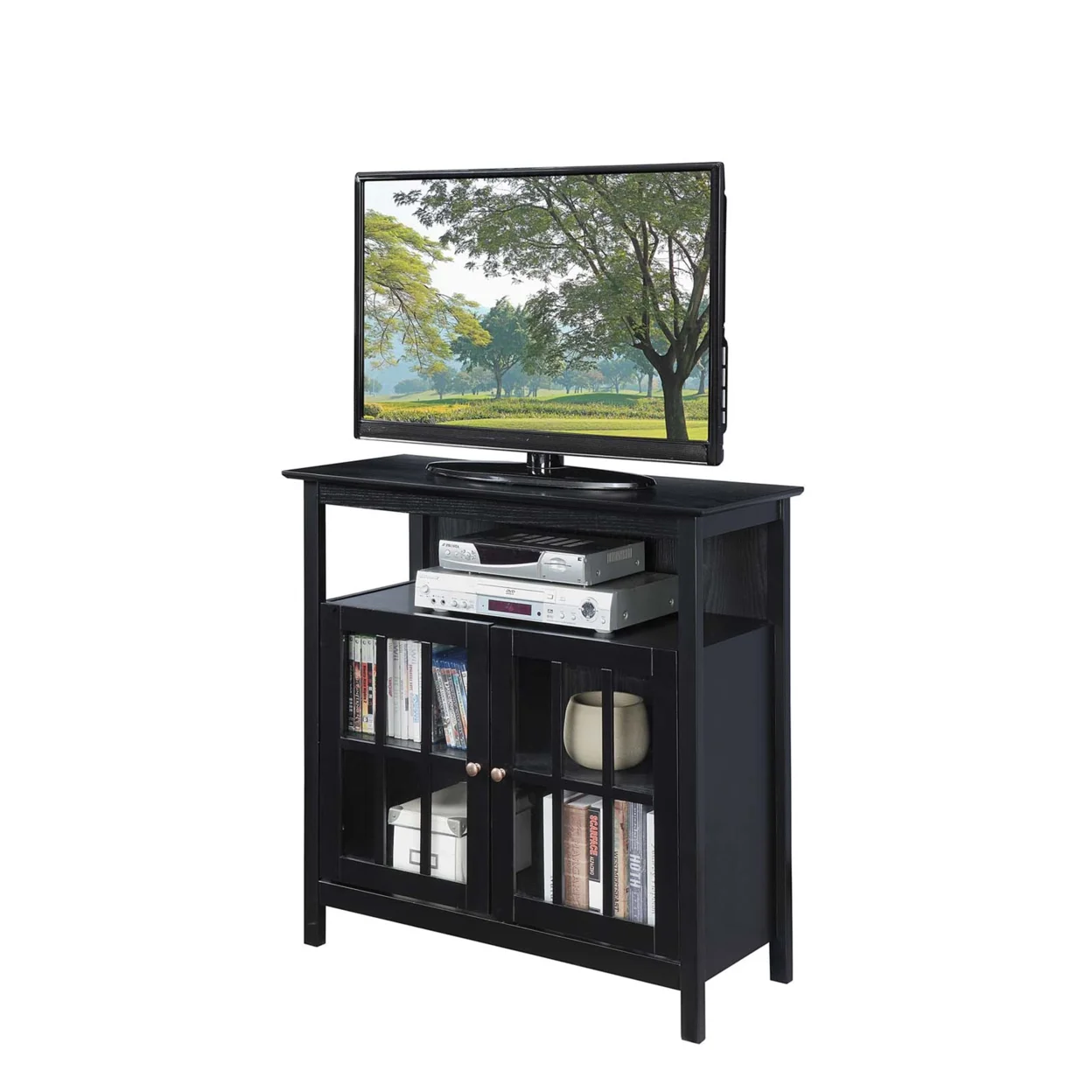 Convenience Concepts Big Sur Highboy TV Stand with Storage Cabinets for TVs up to 40 Inches, Black