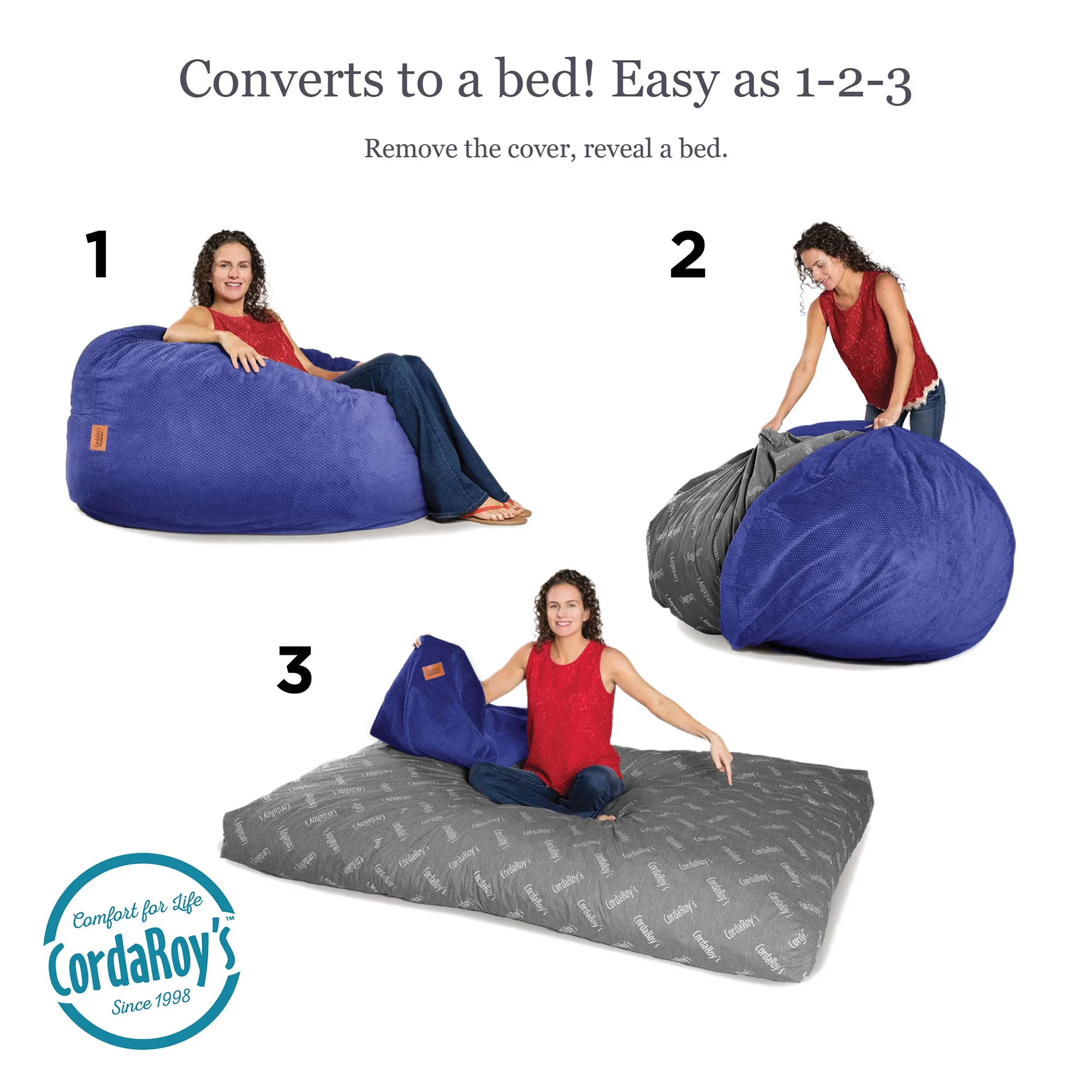 CordaRoy's Chenille Convertible Bean Bag Chair, Full Classic, Navy