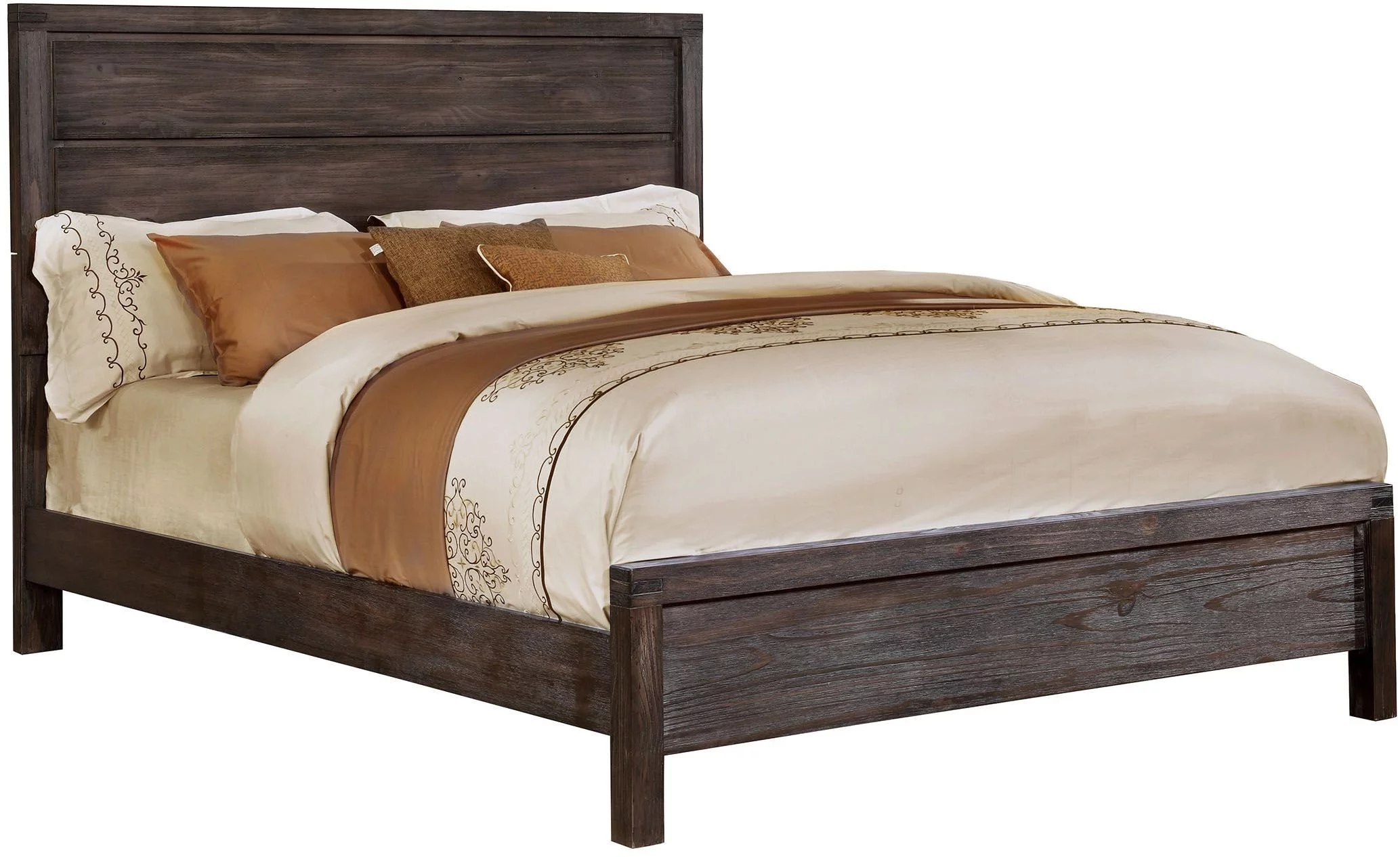 Panel Headboard Wire-Brushed Rustic Brown Full Size Bed Solid Wood 1pc Furniture Bedroom Bedframe