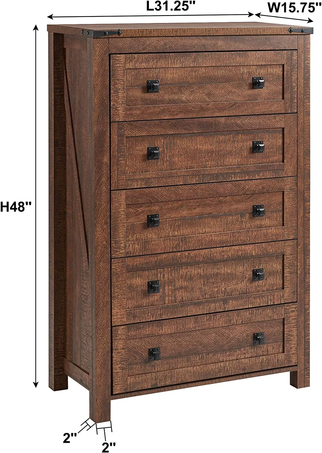 Popular Farmhouse 5 Drawers Dresser Chests for Bedroom Wood Rustic Tall Chset of Drawers Dressers Organizer for Bedroom Living Room Hallway Reclaimed Barnwood