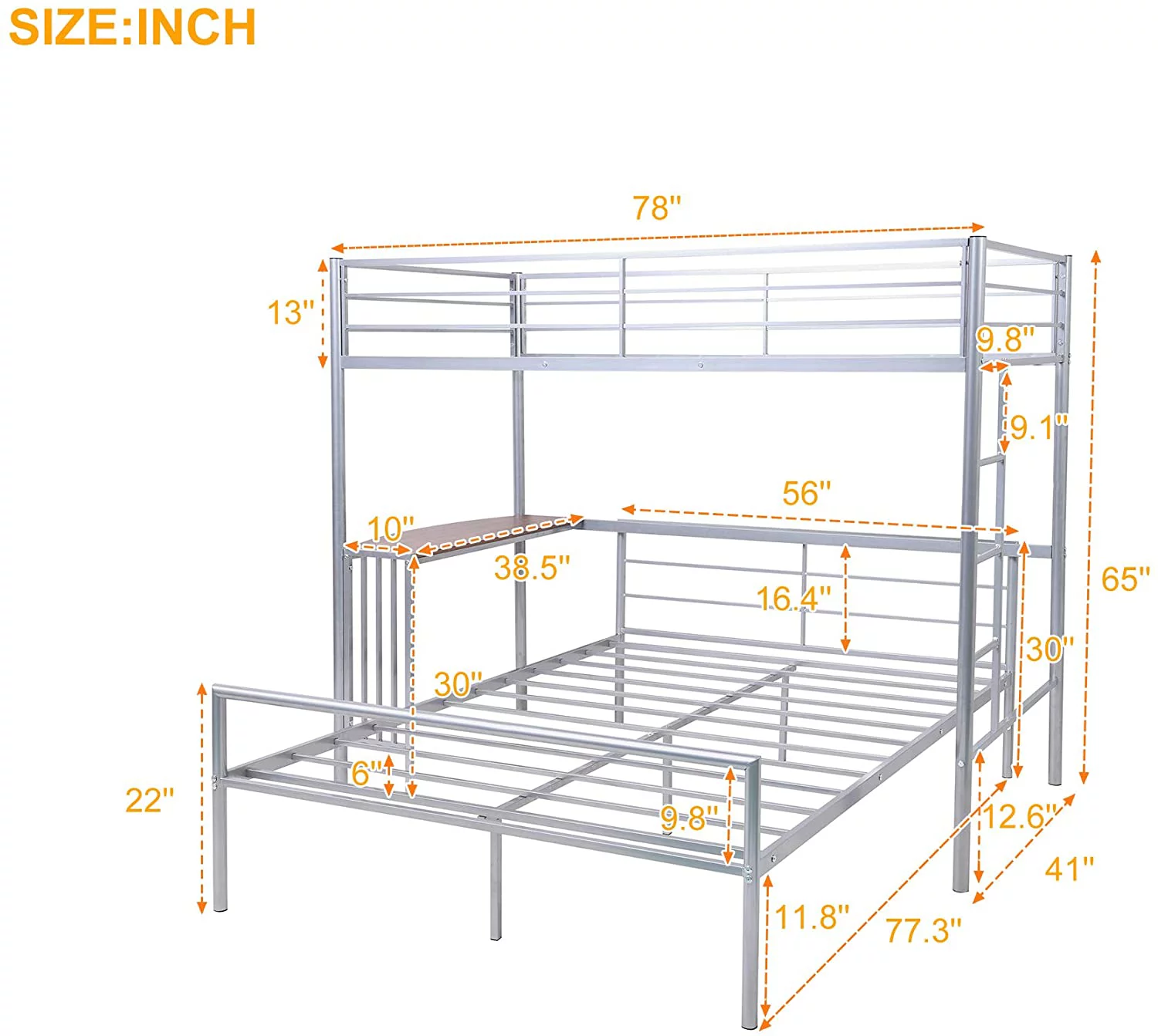 Over Full Meal Buk Bed Wih Desk, L Shaped Buk Bed Wih Ladder Ad Qualiy Slas For Bedroom- Silver
