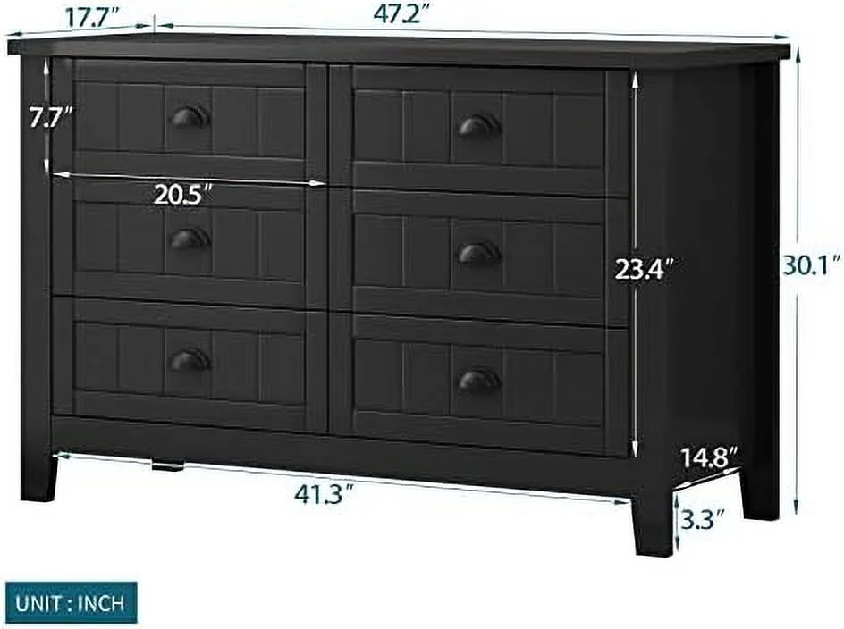 HBBOOMLIFE Dresser for Bedroom with 6 Drawers and LED Lights  Chest of Drawers  Clothes  Closet Organizer Sideboard Buffet Cabinet  Modern Dresser for Nursery  Living Room  Kitchen  Entry