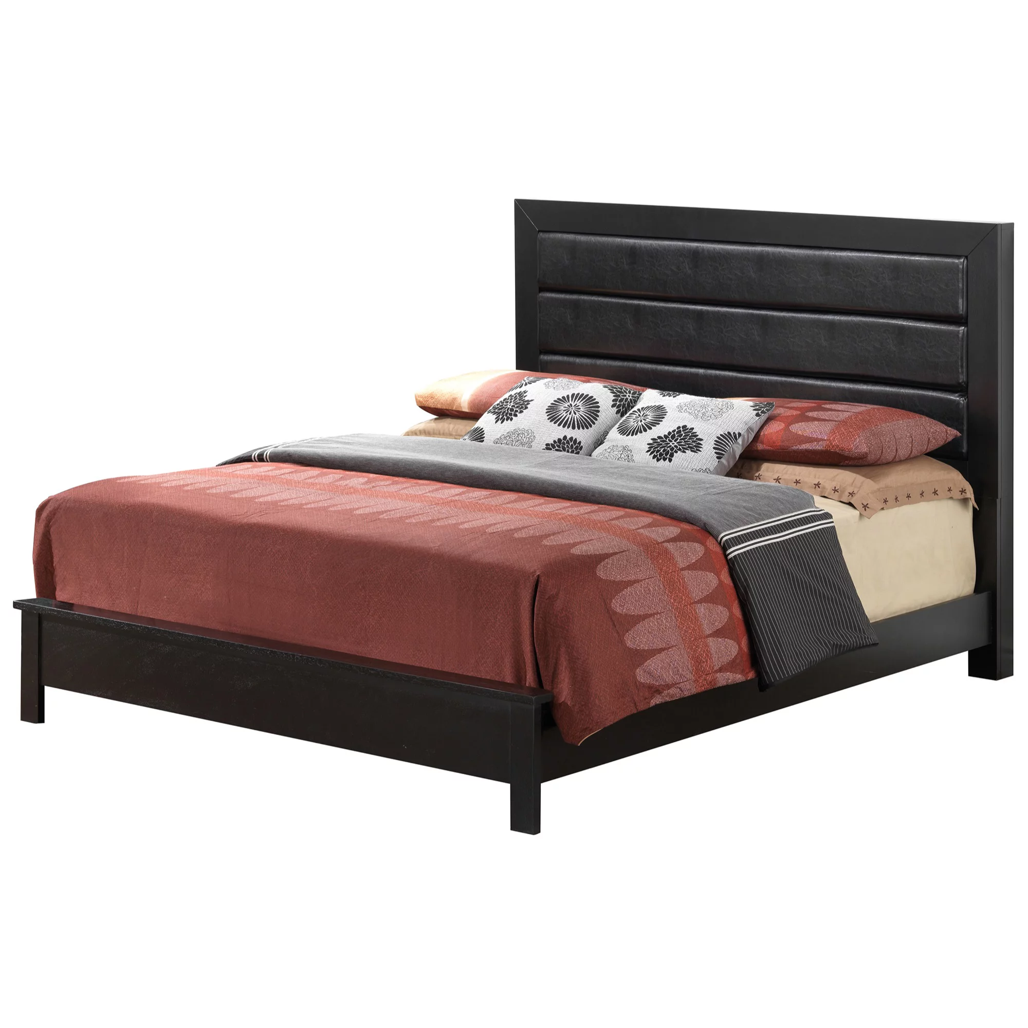 Passion Furniture  Burlington Upholstered Panel Bed, Black - Queen Size