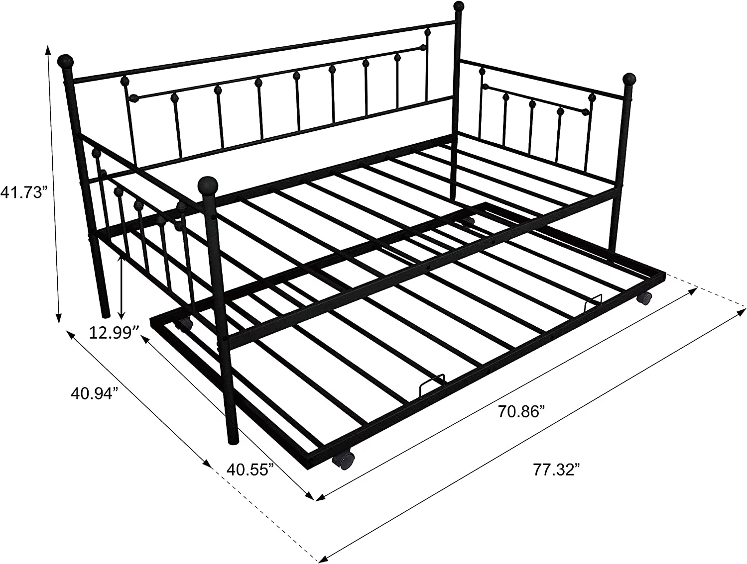 gaodashang Twin Size Metal Frame Daybed with Pullout Trundle Heavy Duty Steel Slat Support Sofa Bed for Guest No Spring Box Needed  Brown