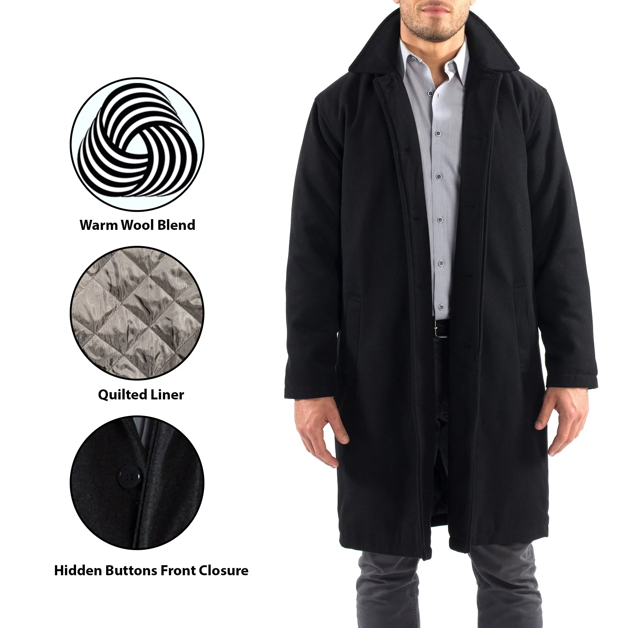 Alpine Swiss Mens Zach Knee Length Jacket Top Coat Trench Wool Blend Overcoat