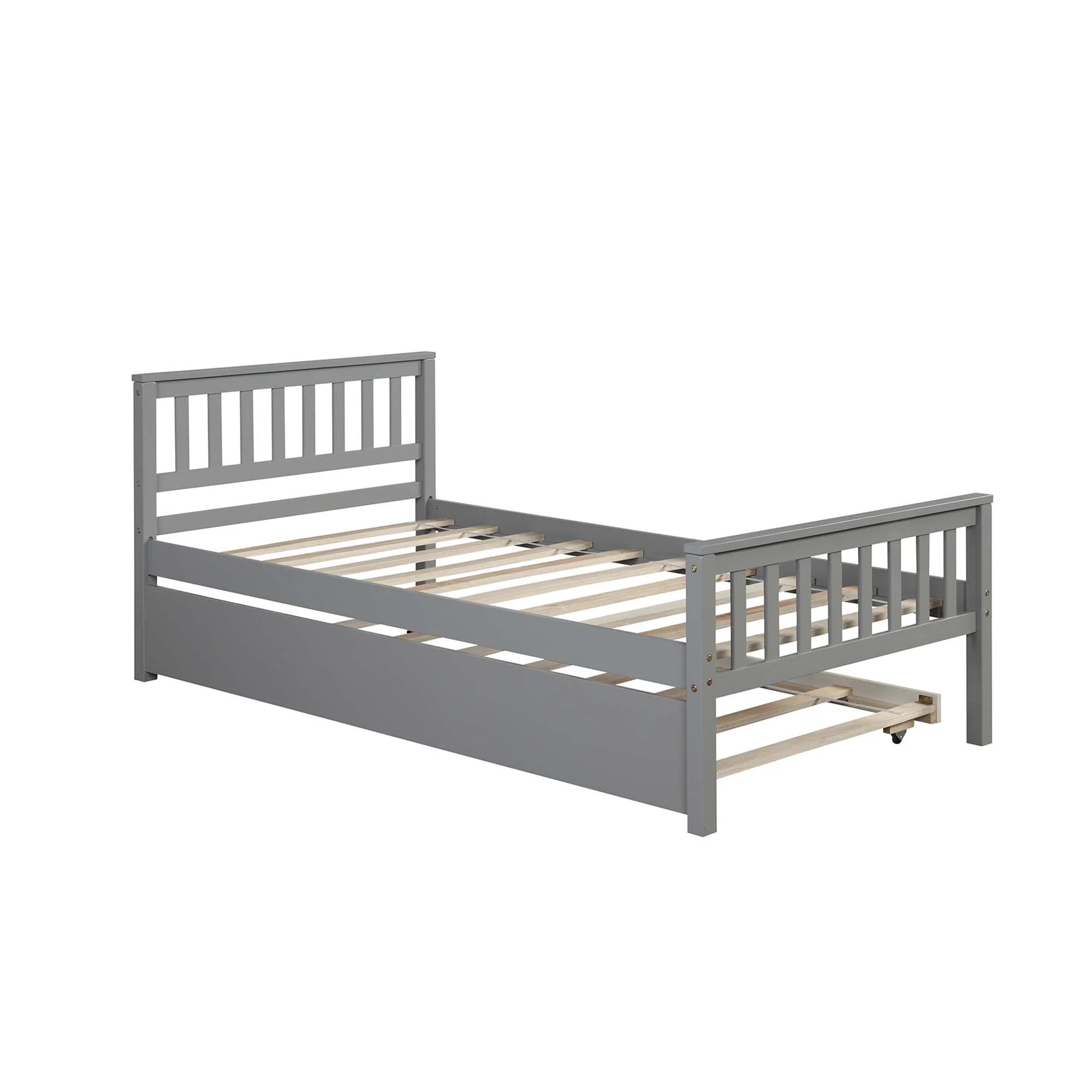 Twin Size Platform Bed with Trundle, Twin Bed Frame with Headboard and Footboard for Bedroom, Grey