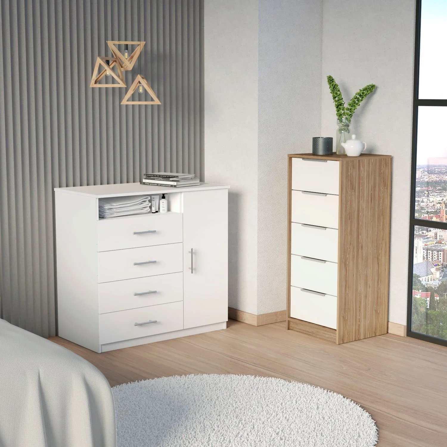 TUHOME Winter 2 Piece Bedroom Set, Dresser Dresser, White / Pine