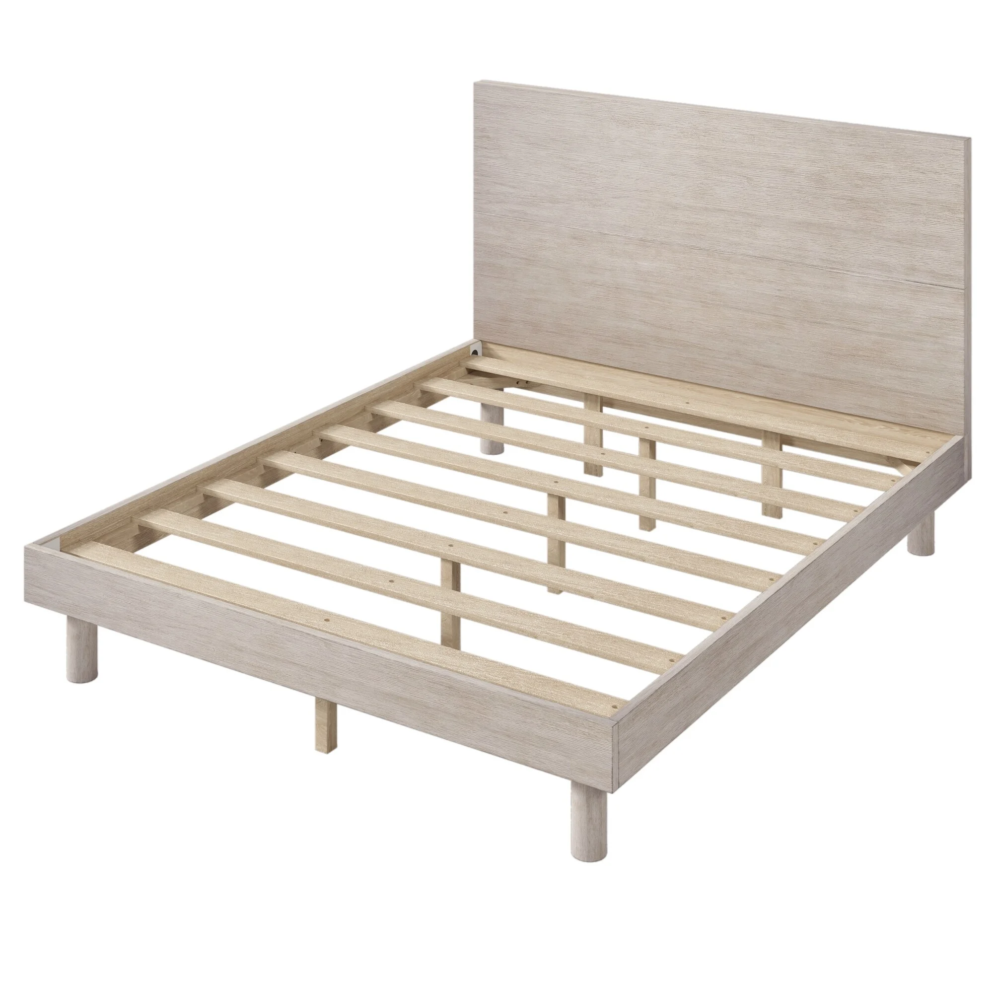 Modern Concise Style Platform Bed Frame with Solid Wood Grain Headboard for Bedroom, 8 Wood Slats Support, No Box Spring Needed Stone Grey - Queen