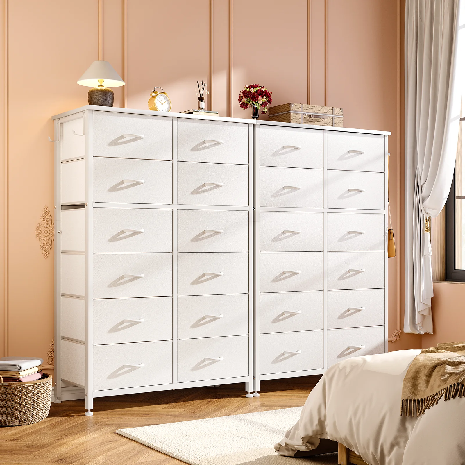 GIKPAL 12 Drawer Dresser, Dressers for Bedroom Chest of Drawers Tall Dresser Fabric Long Dresser for Kids and Adults, Steel Frame and Wooden Top, White