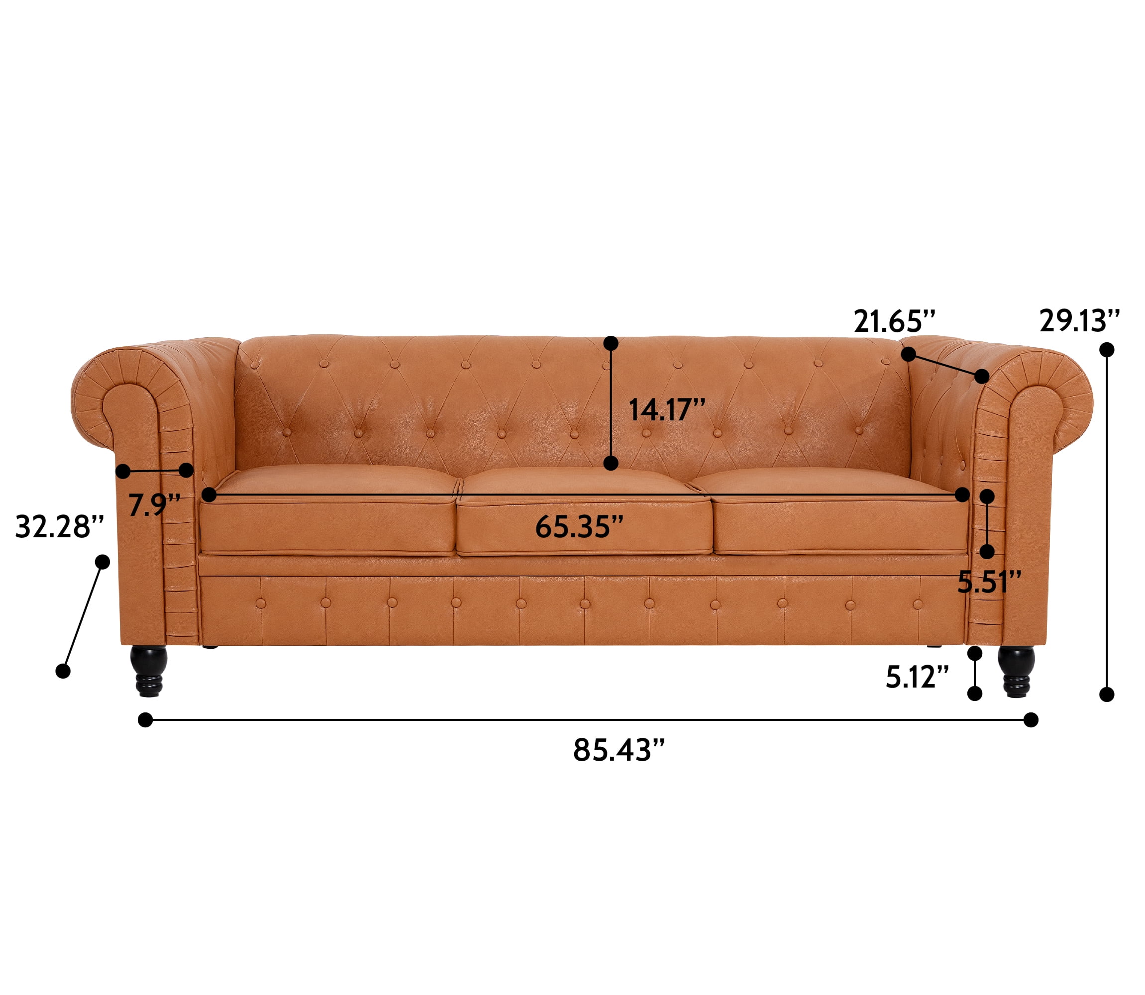 Emery Chesterfield Sofa, Luxurious Comfort for Cozy Living Rooms, Mid-Century Modern couch, Elegance & Serenity, 3-Seater Sofa Caramel,Air Leather