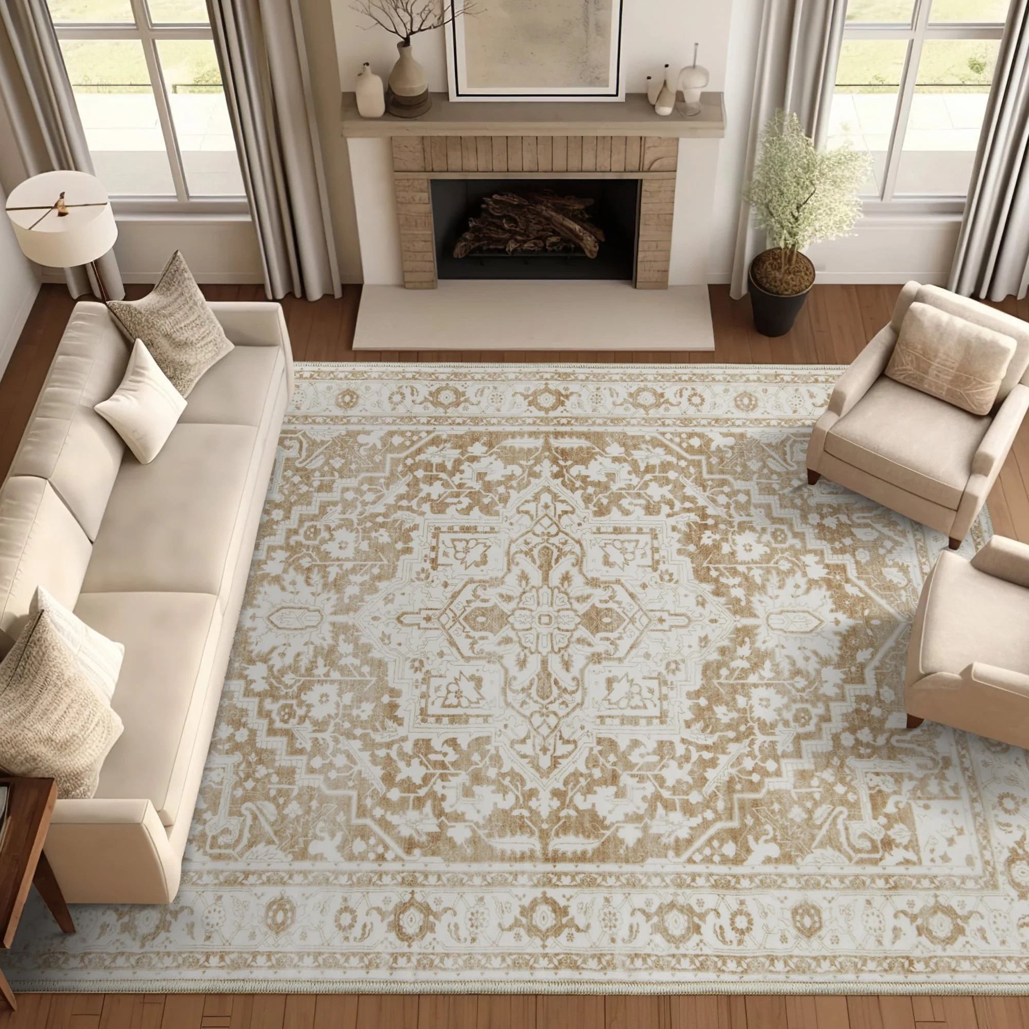Rugking Area Rug 5x7 Persian Vintage Rug Indoor Floor Print Carpet Distressed taupe Accent Lightweight Carpet for Kitchen Living Room Bedroom Dining Room