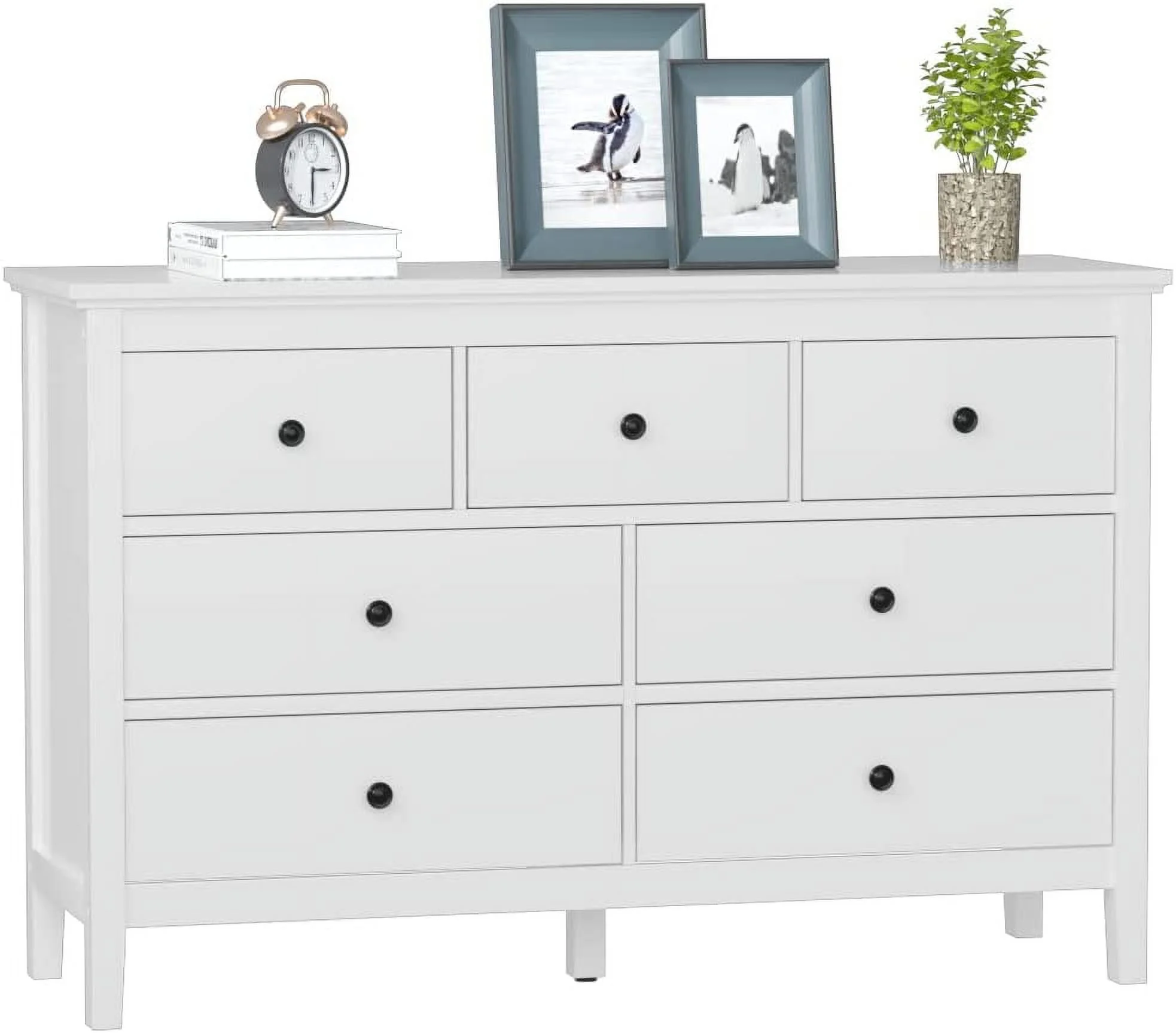 YOJFOTOOU. White Modern Dresser for Bedroom, 7 Drawer Double Dresser with Wide Drawer and Metal Handles, Wood Dressers & Chests of Drawers for Hallway, Entryway.